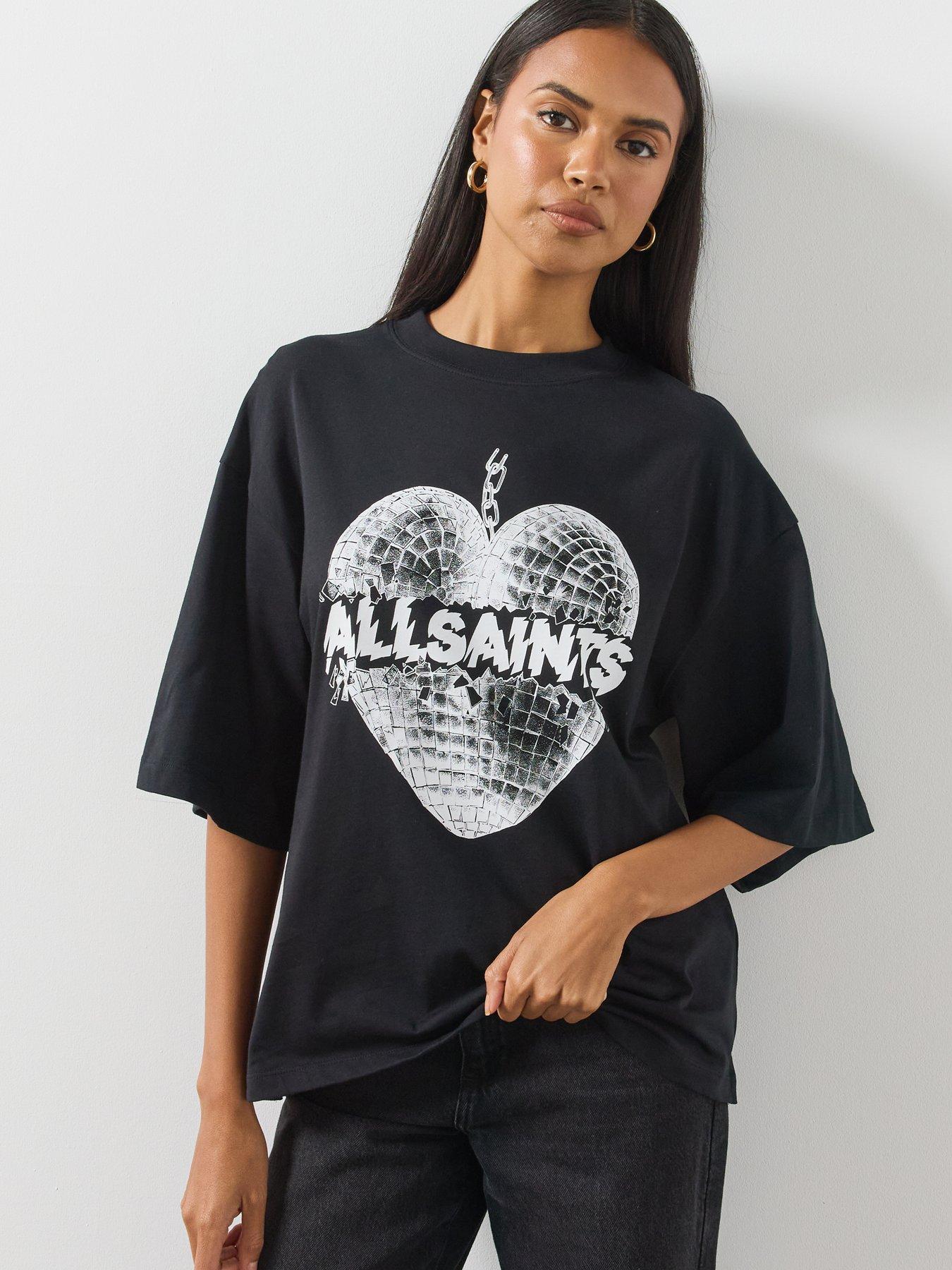 Image 4 of 6 of AllSaints Womens Amelia Oversized Graphic T-Shirt - Black