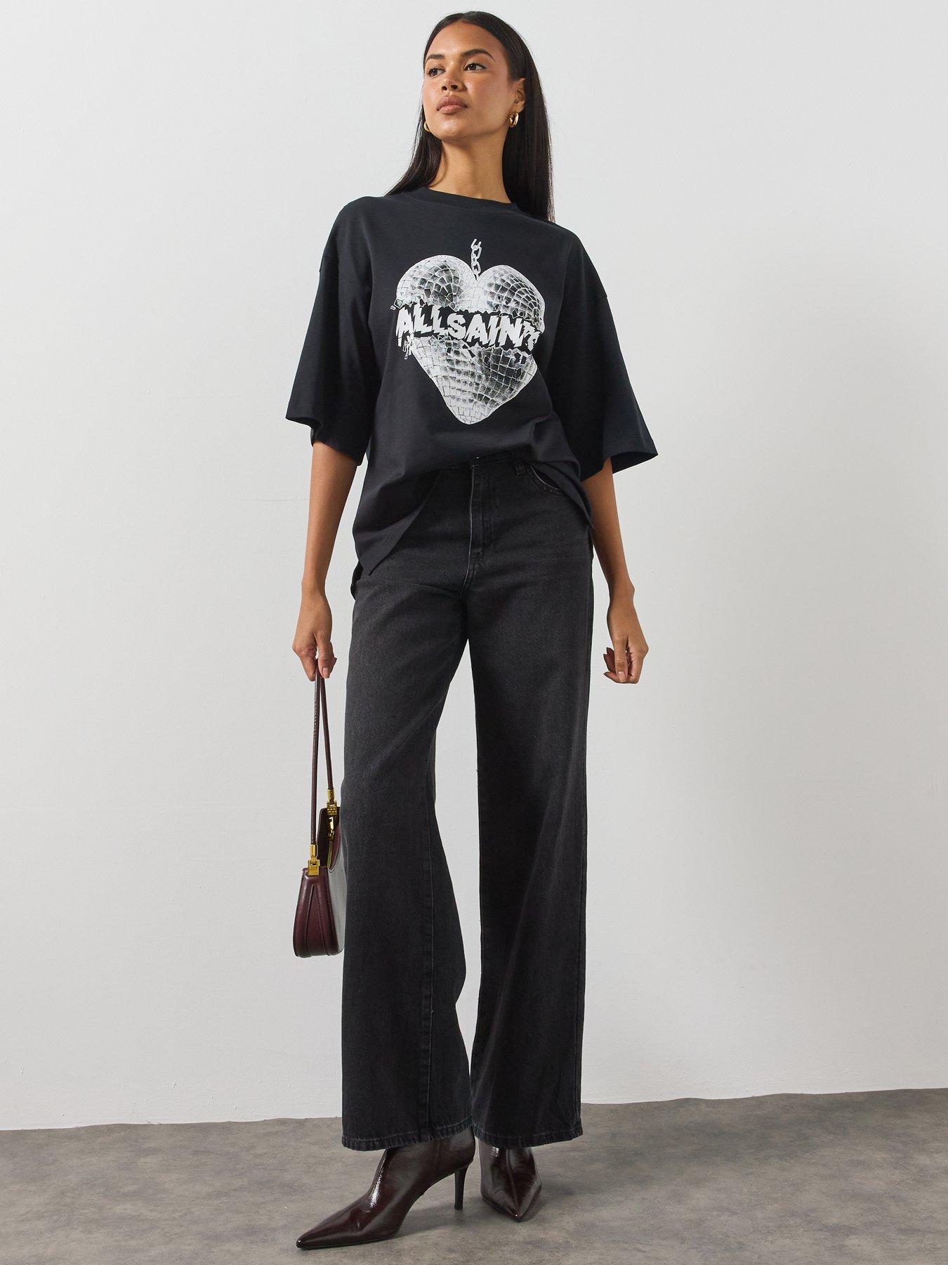 Image 6 of 6 of AllSaints Womens Amelia Oversized Graphic T-Shirt - Black