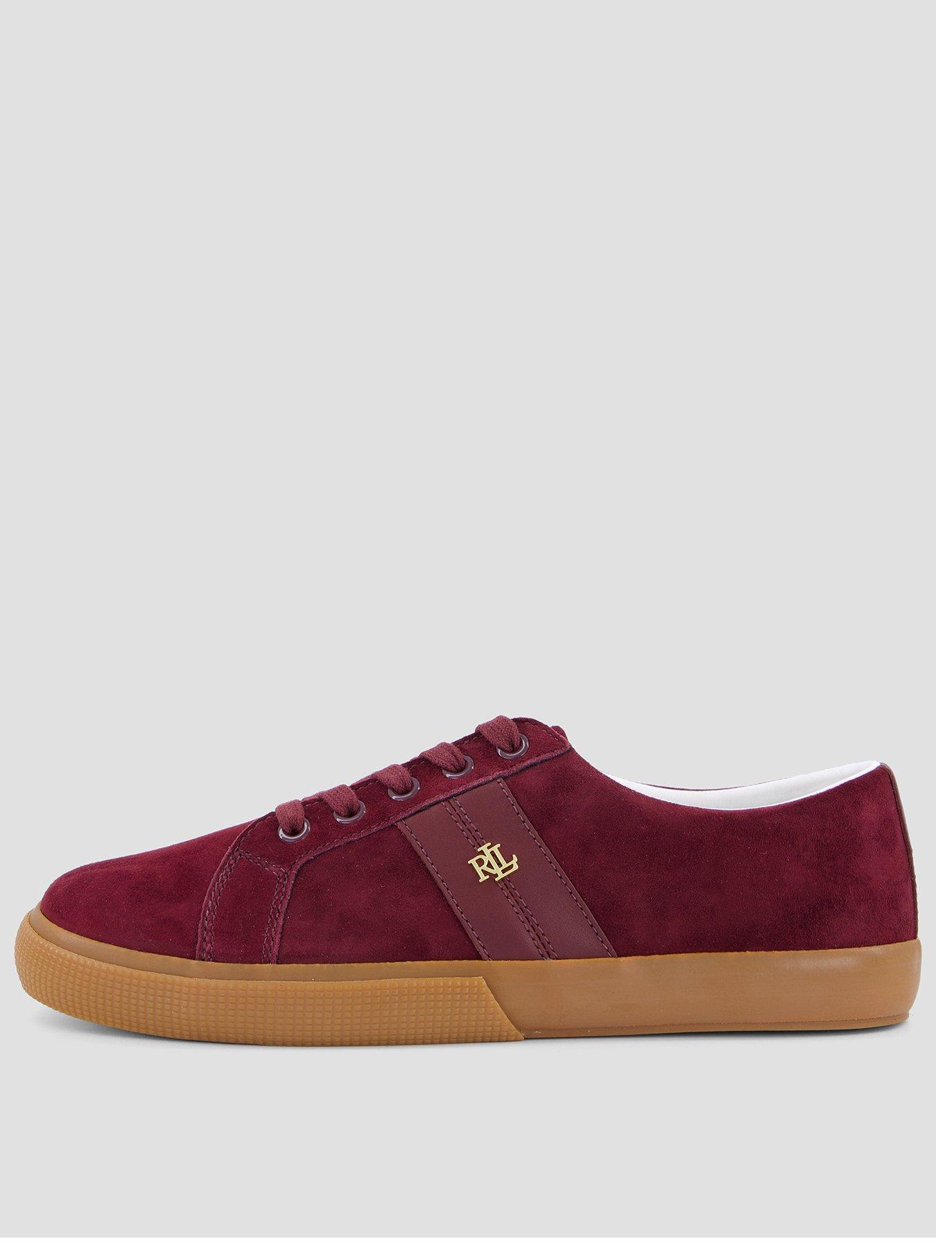 Image 1 of 6 of Lauren by Ralph Lauren Womens Suede Leather Side Zip Trainers - Red