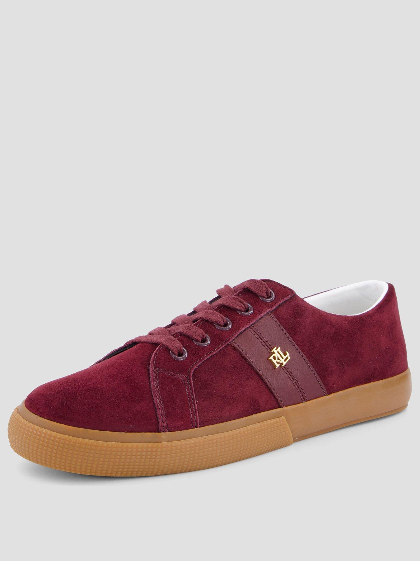 Image 2 of 6 of Lauren by Ralph Lauren Womens Suede Leather Side Zip Trainers - Red