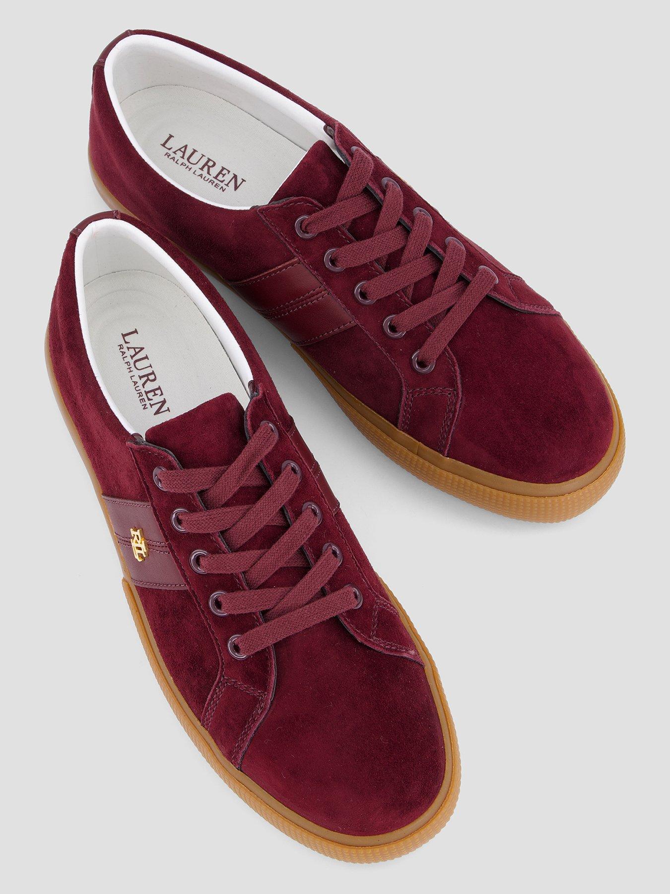 Image 3 of 6 of Lauren by Ralph Lauren Womens Suede Leather Side Zip Trainers - Red
