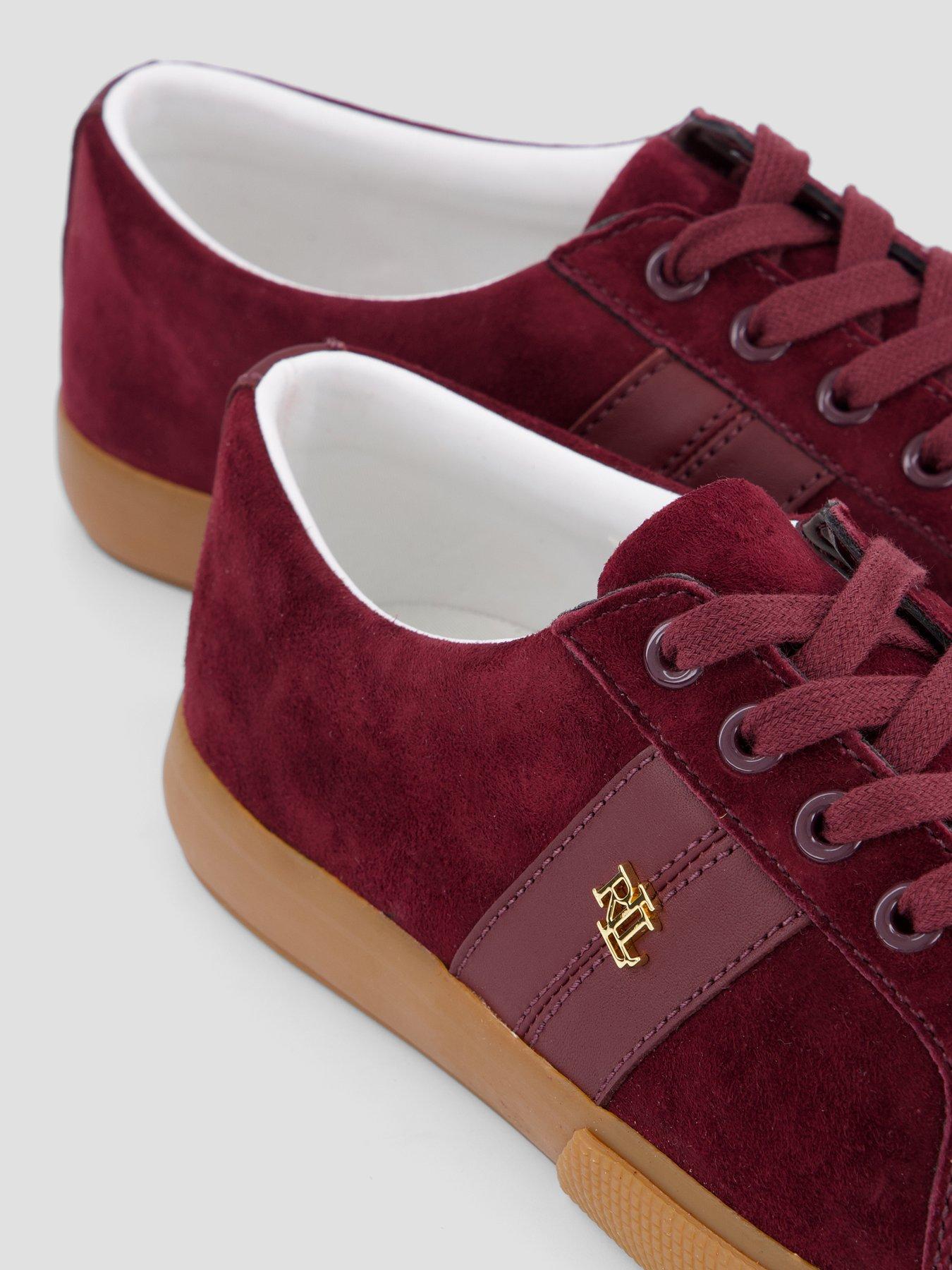 Image 4 of 6 of Lauren by Ralph Lauren Womens Suede Leather Side Zip Trainers - Red