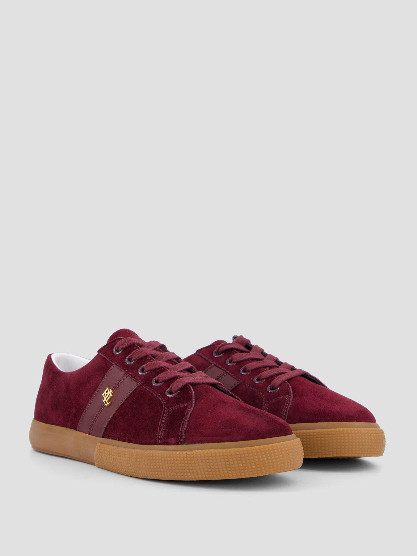 Image 5 of 6 of Lauren by Ralph Lauren Womens Suede Leather Side Zip Trainers - Red