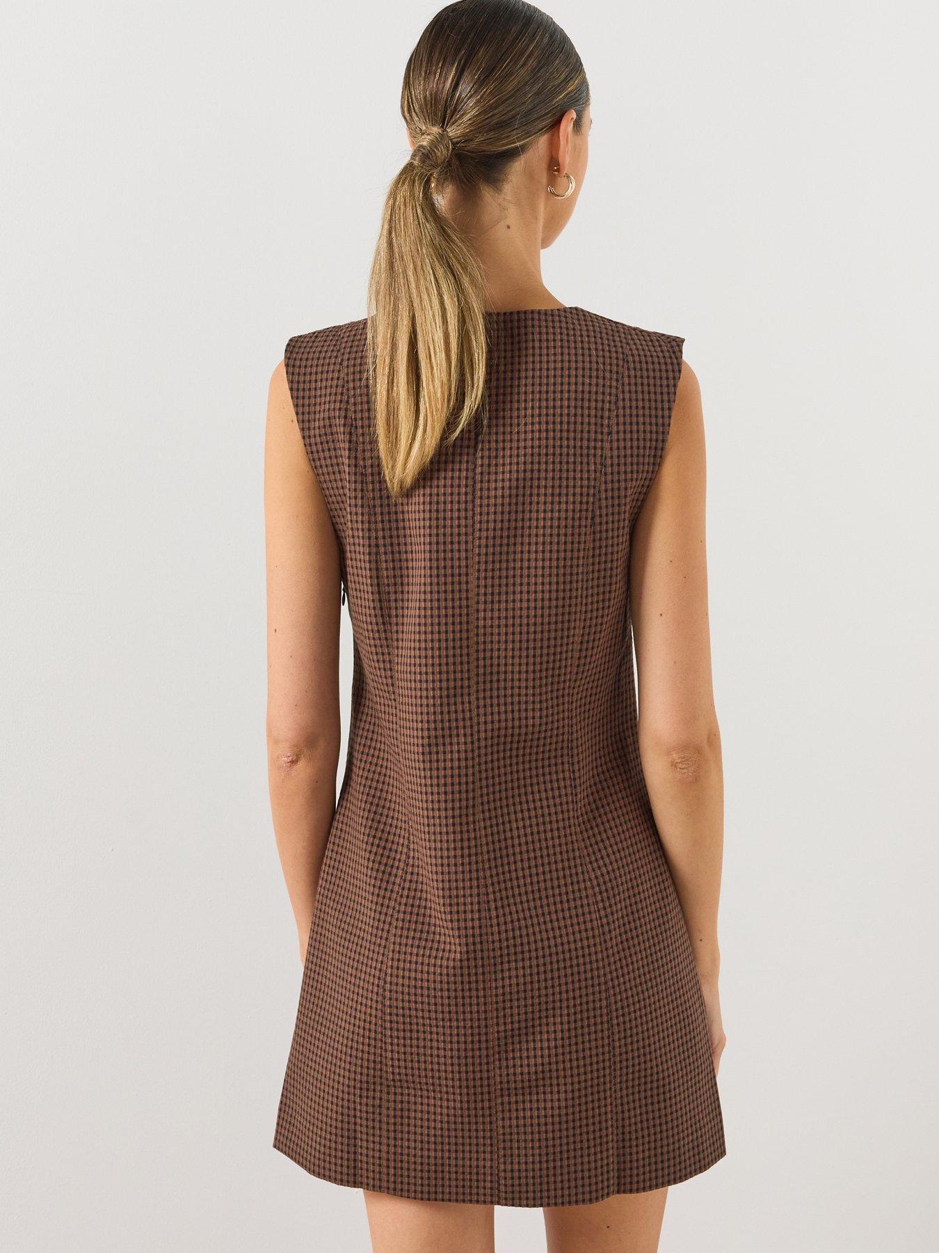 Image 2 of 6 of Mango Gingham Check Cottoned Dress - Brown