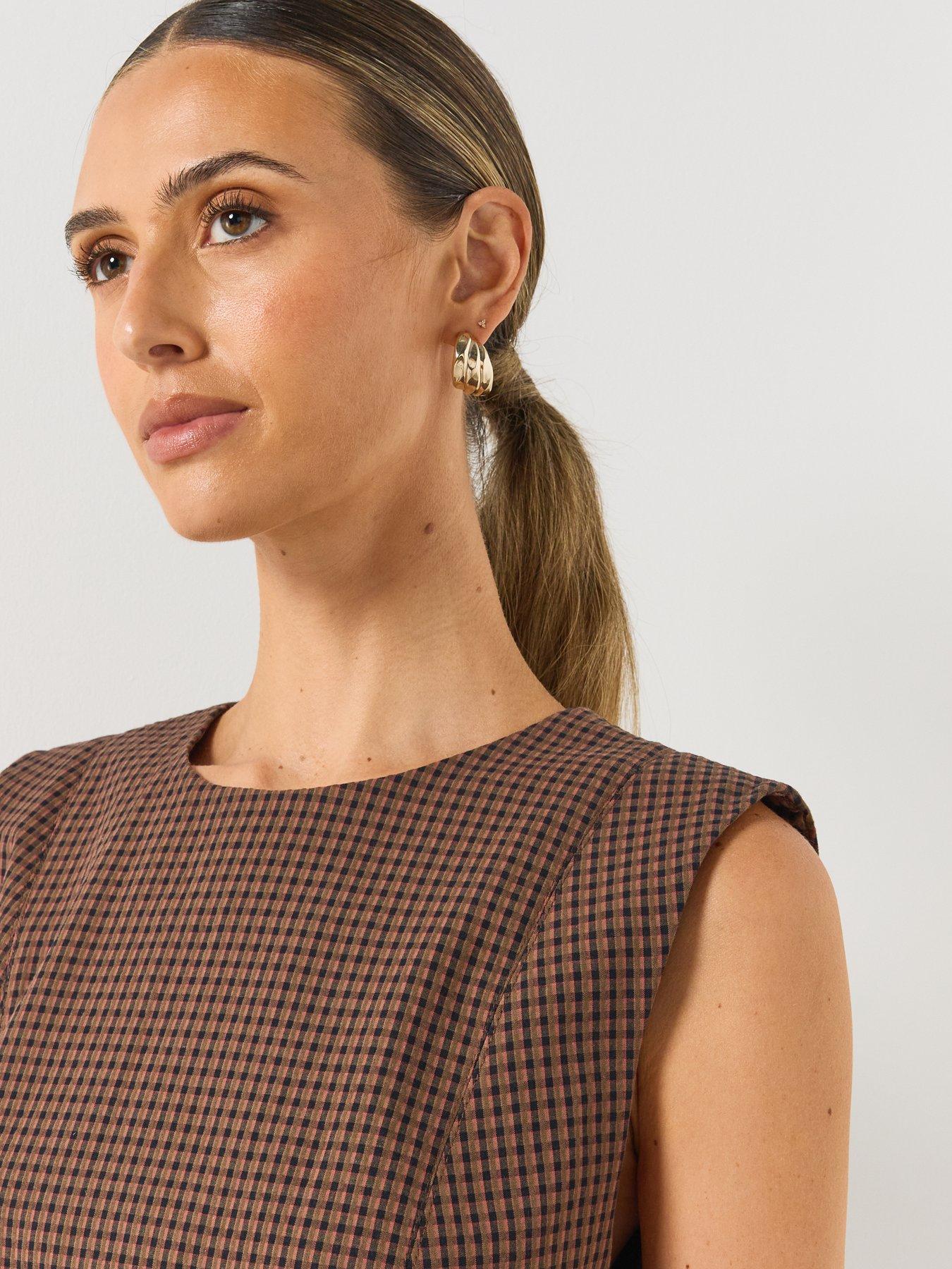 Image 4 of 6 of Mango Gingham Check Cottoned Dress - Brown