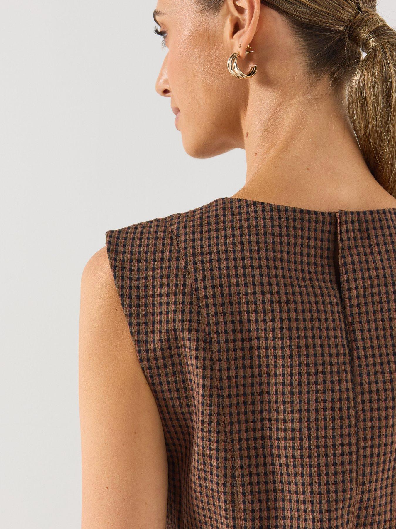 Image 6 of 6 of Mango Gingham Check Cottoned Dress - Brown