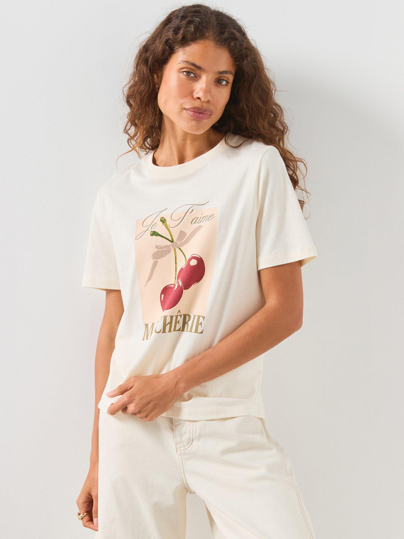 Image 1 of 6 of Mango Printed Cotton-Blend T-Shirt - White