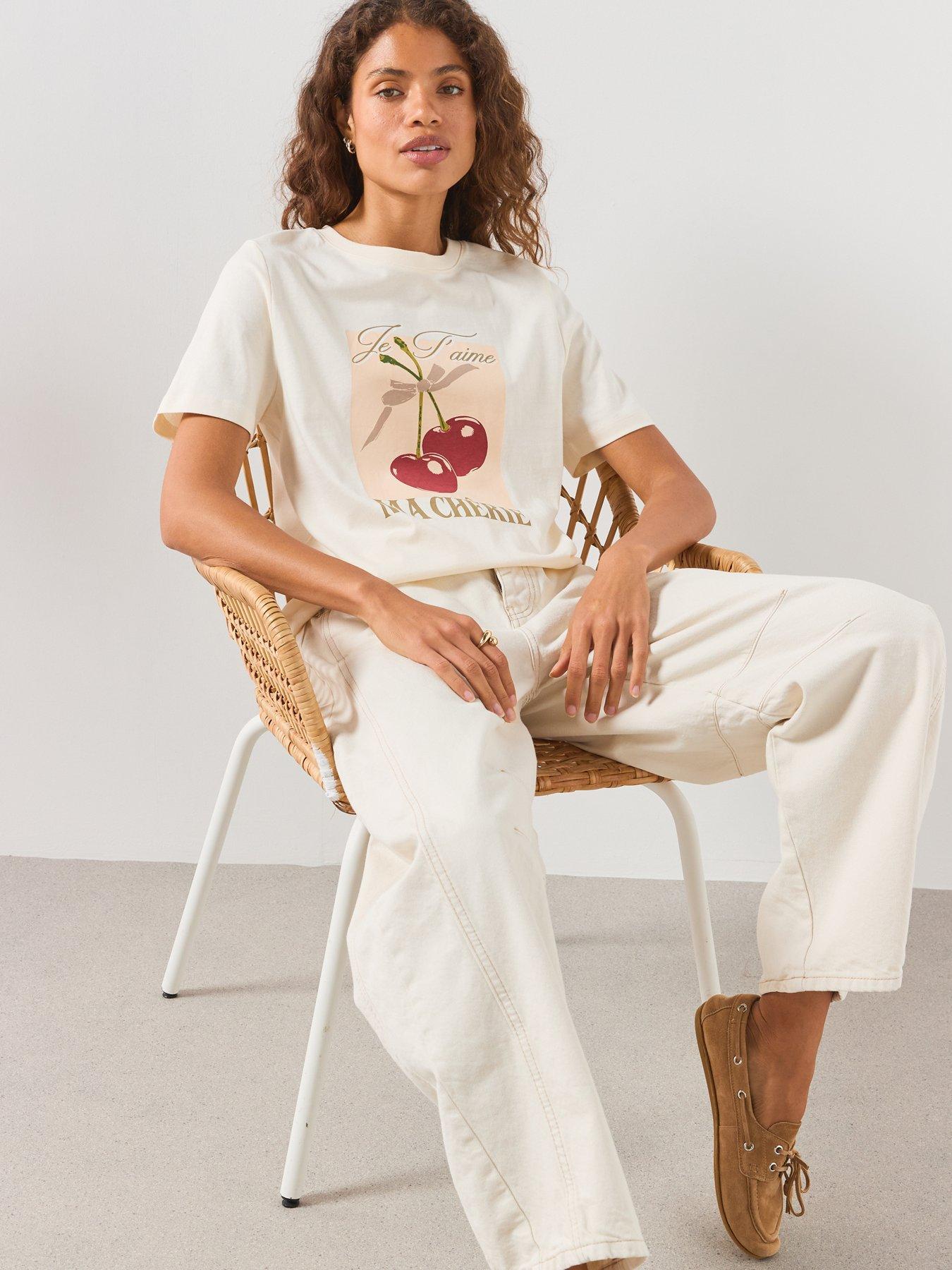 Image 6 of 6 of Mango Printed Cotton-Blend T-Shirt - White