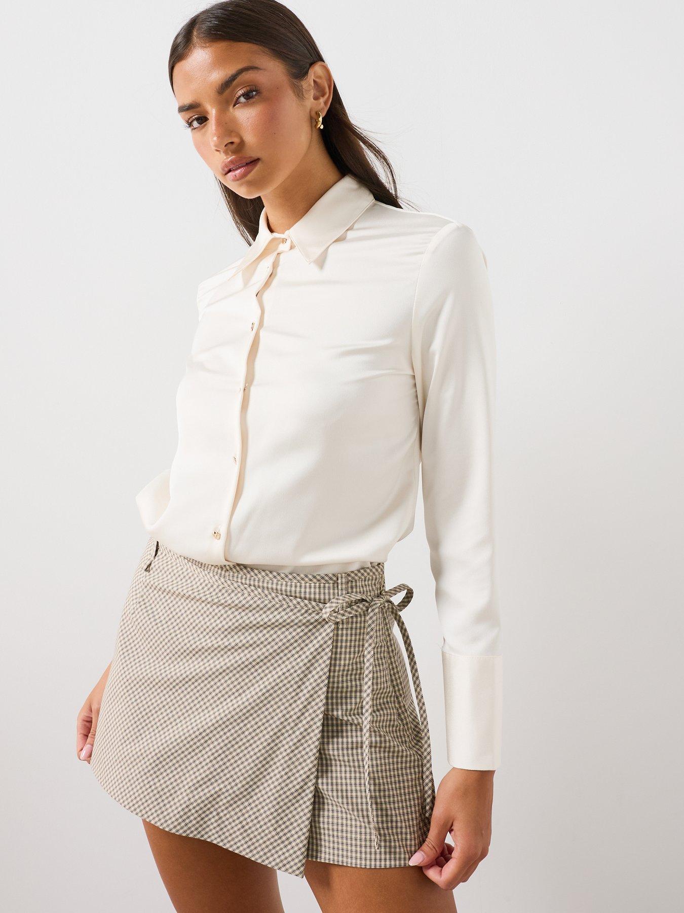 Image 5 of 6 of Mango Checked Tie-waist Skort - Cream
