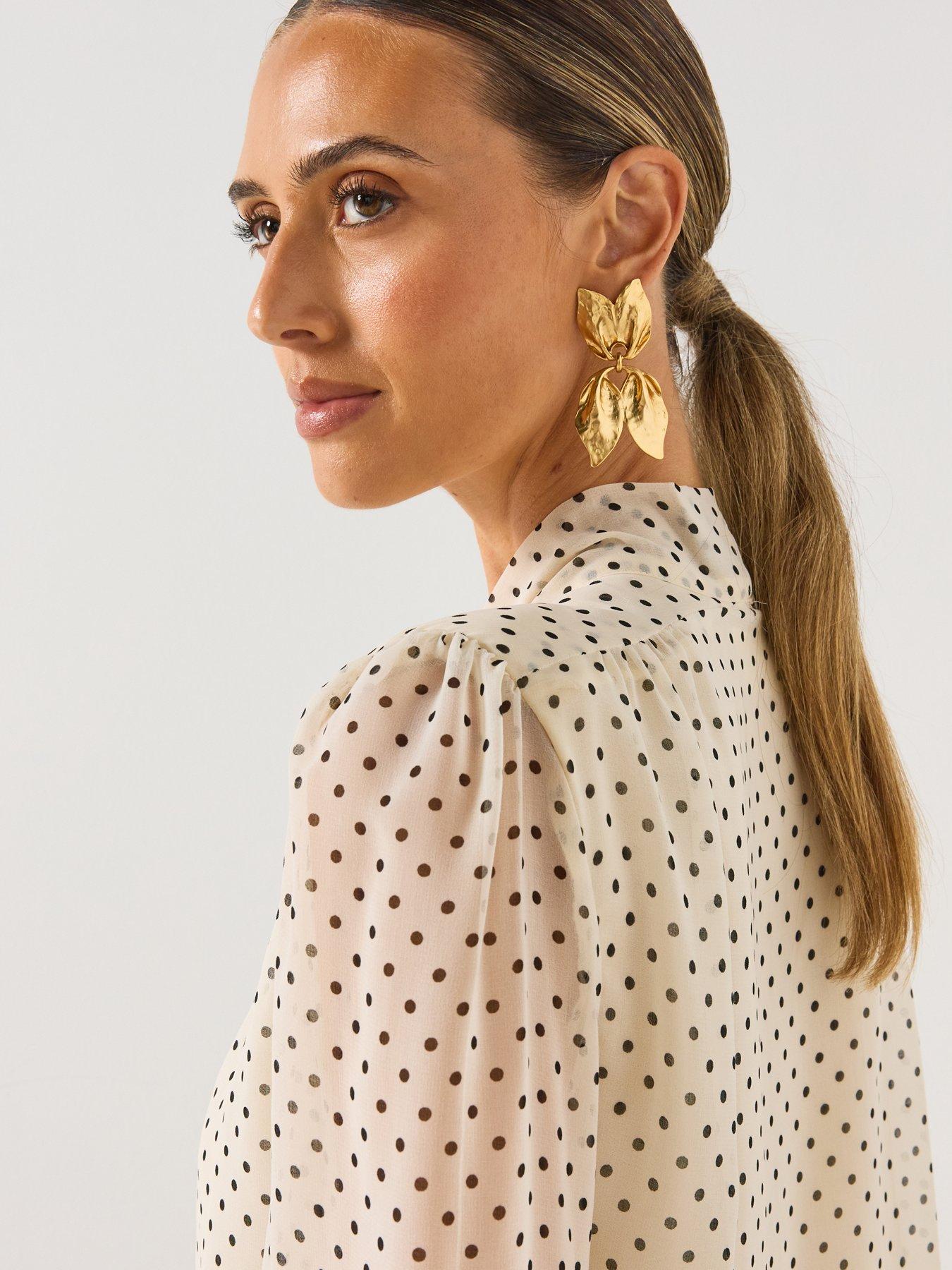 Image 5 of 6 of Mango Polka Dot Tie-Neck Mini Dress - Cream