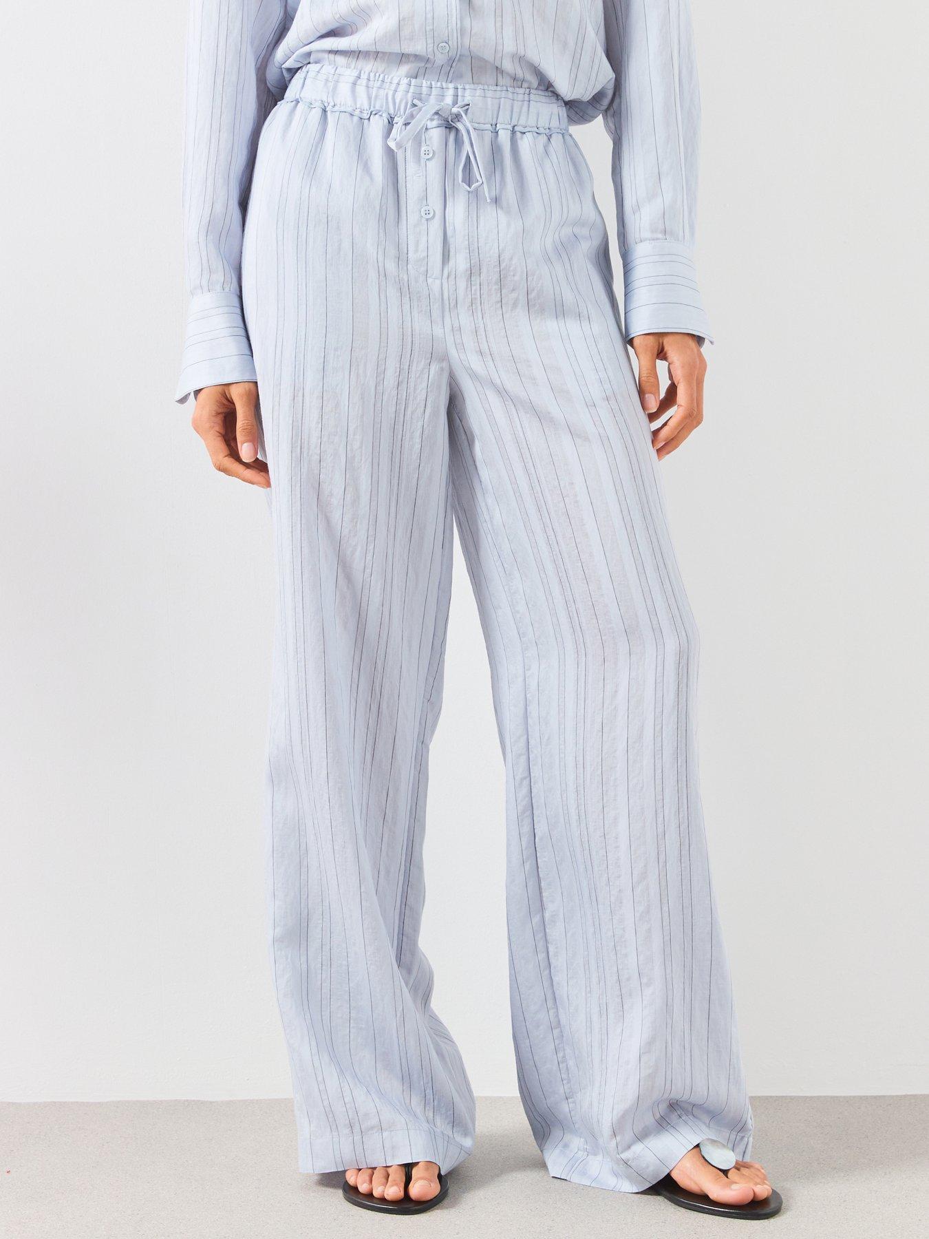 Mango Straight Striped Co-Ord Trousers - Blue