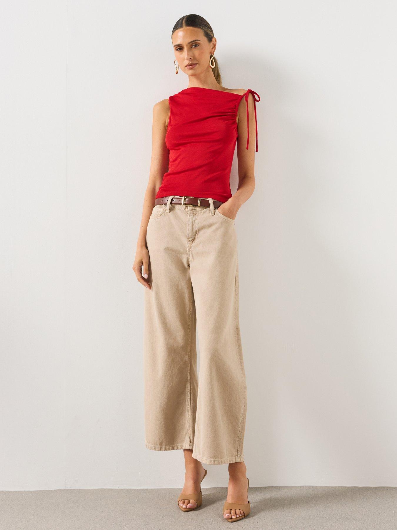Image 3 of 6 of Mango Asymmetric Ruched Top - Red