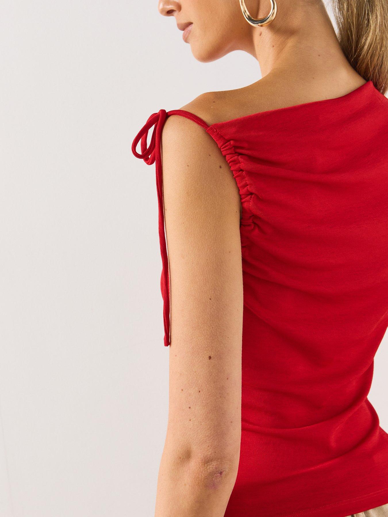 Image 6 of 6 of Mango Asymmetric Ruched Top - Red