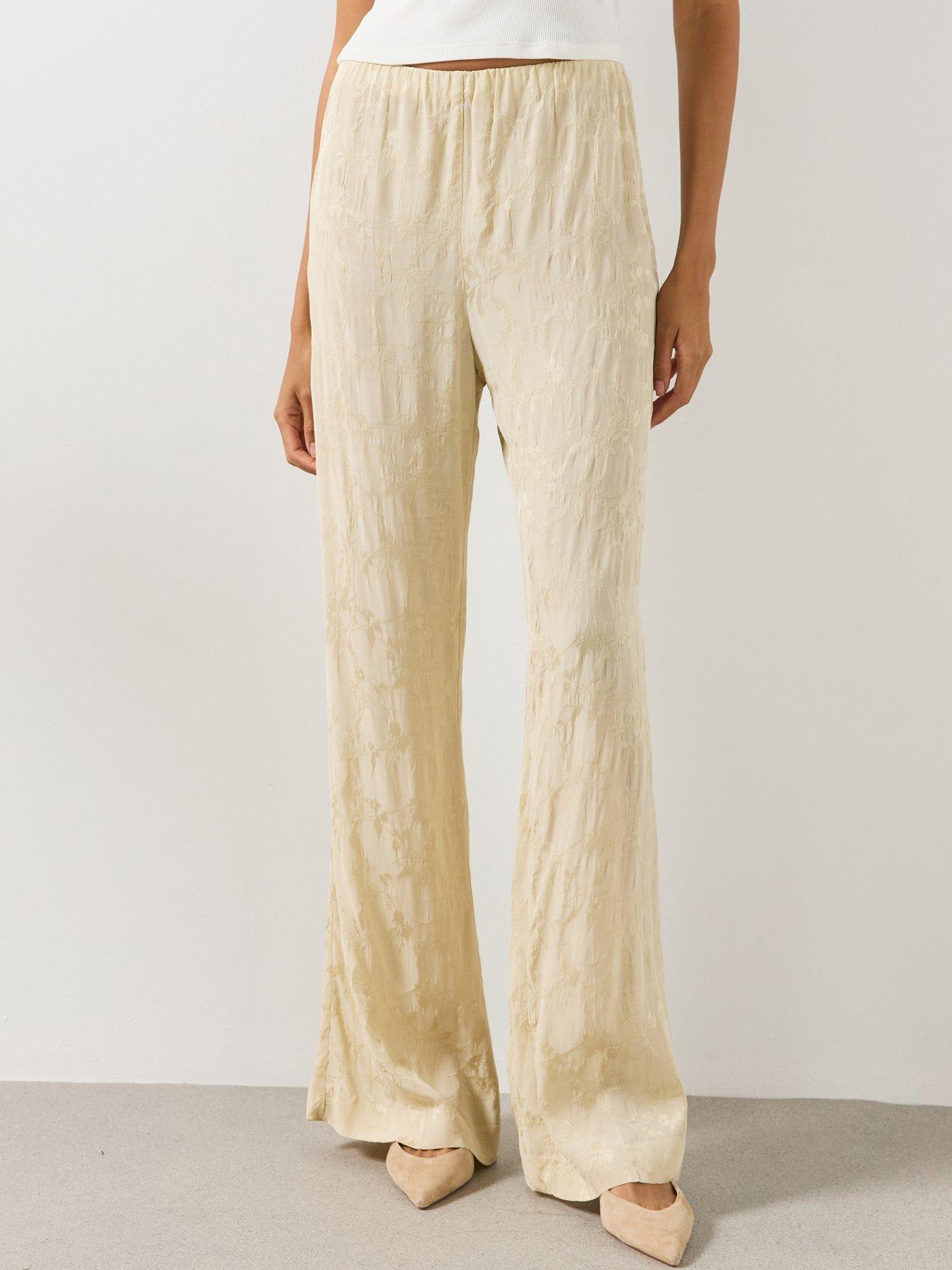Mango Straight Cut Jacquard Trousers - Cream