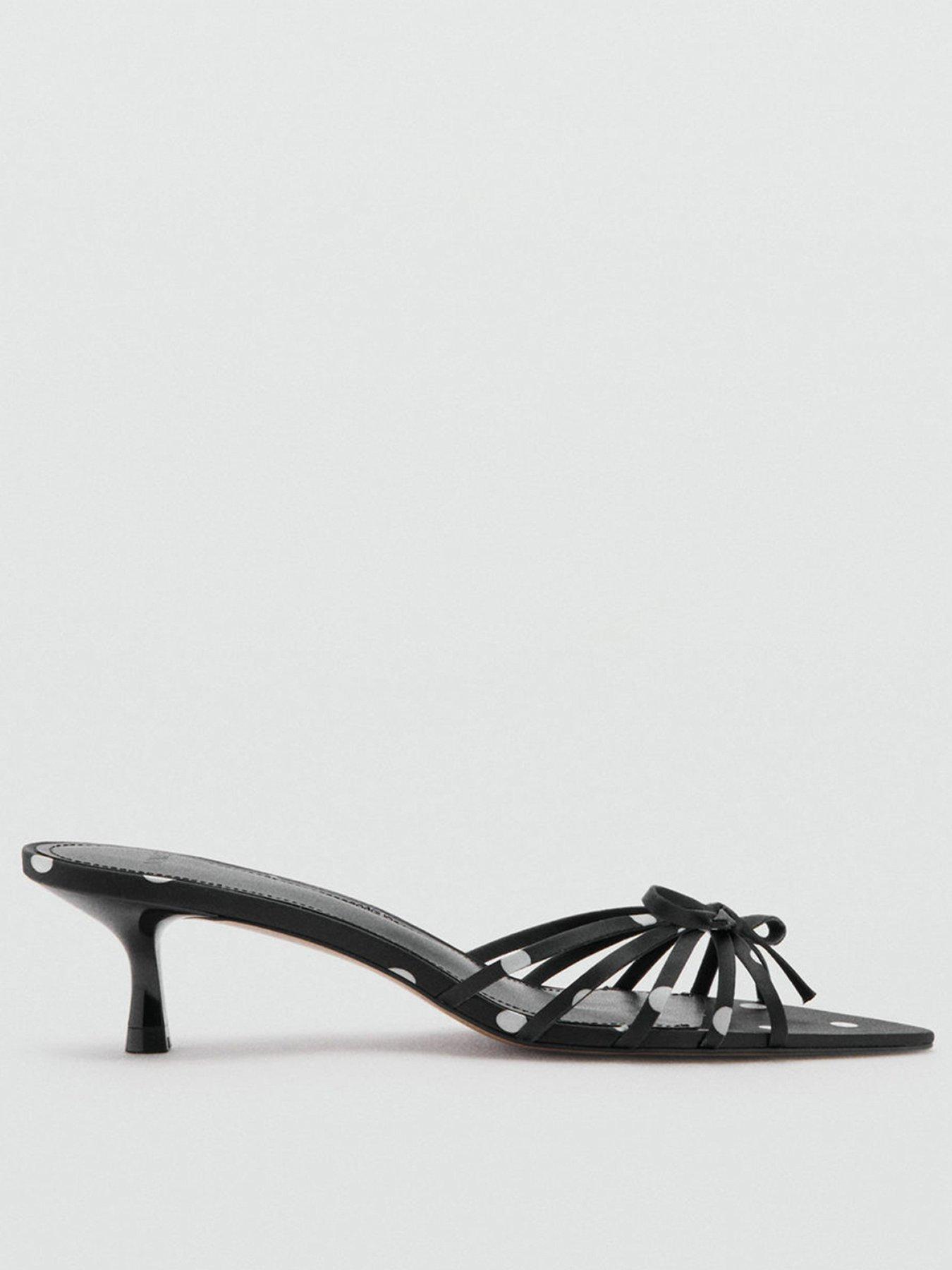 Image 1 of 4 of Mango Polka Dot Heeled Bow Sandals - Black