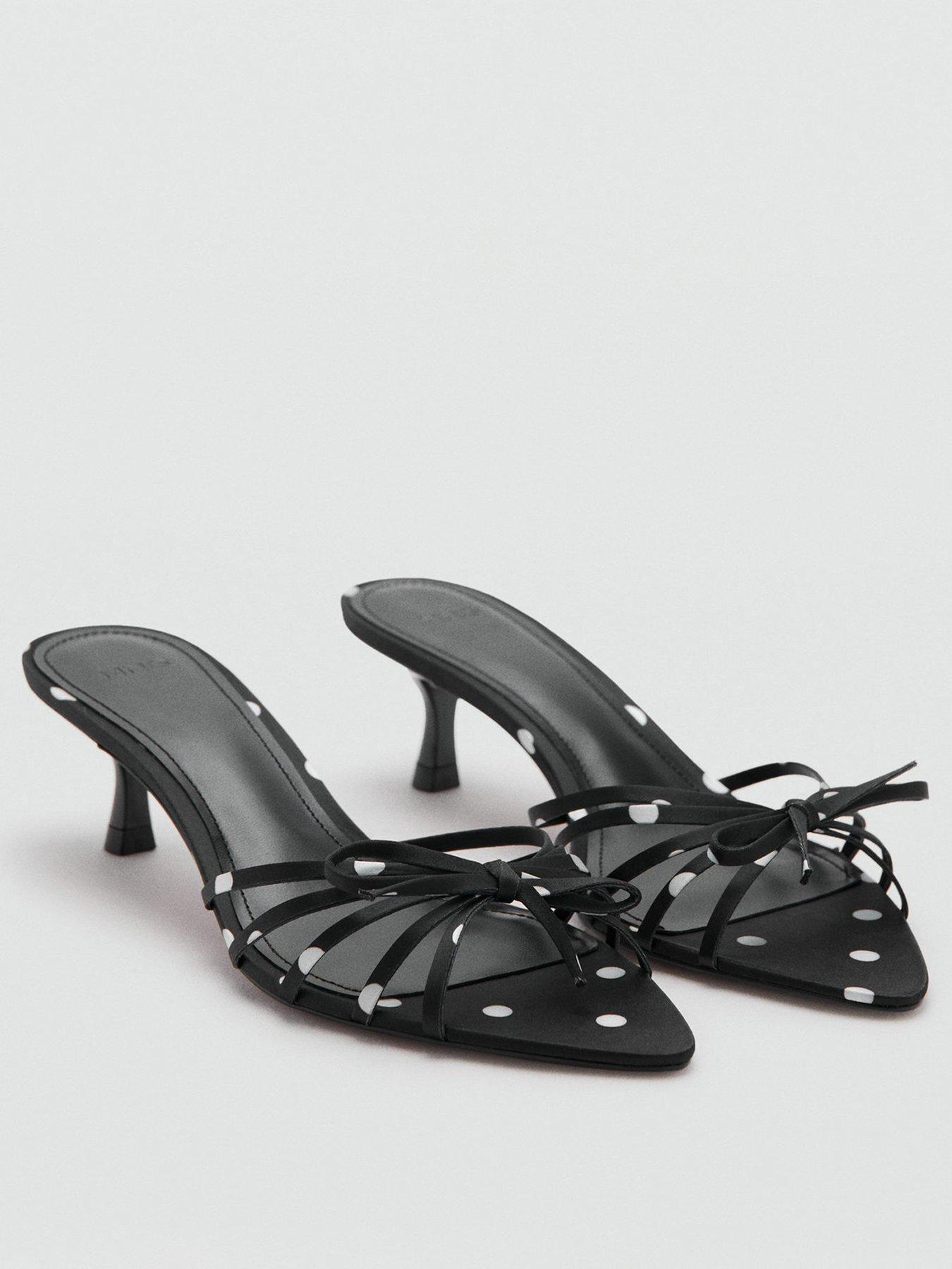 Image 2 of 4 of Mango Polka Dot Heeled Bow Sandals - Black