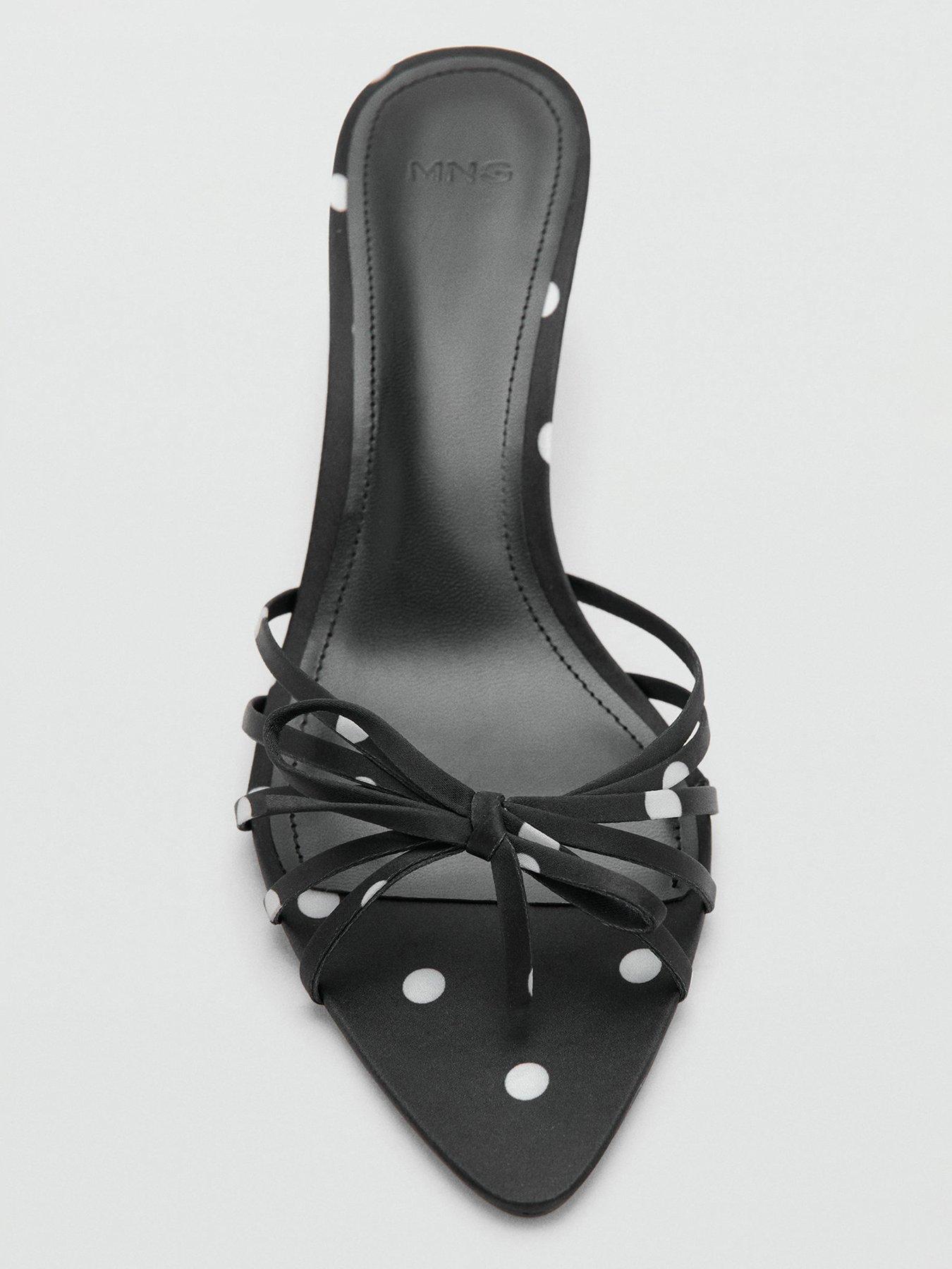 Image 4 of 4 of Mango Polka Dot Heeled Bow Sandals - Black