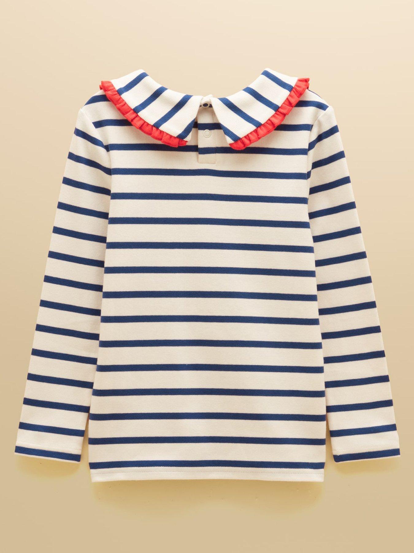 Image 2 of 4 of Joules Girls Frill Collar Stripe Long Sleeve T-Shirt - Cream
