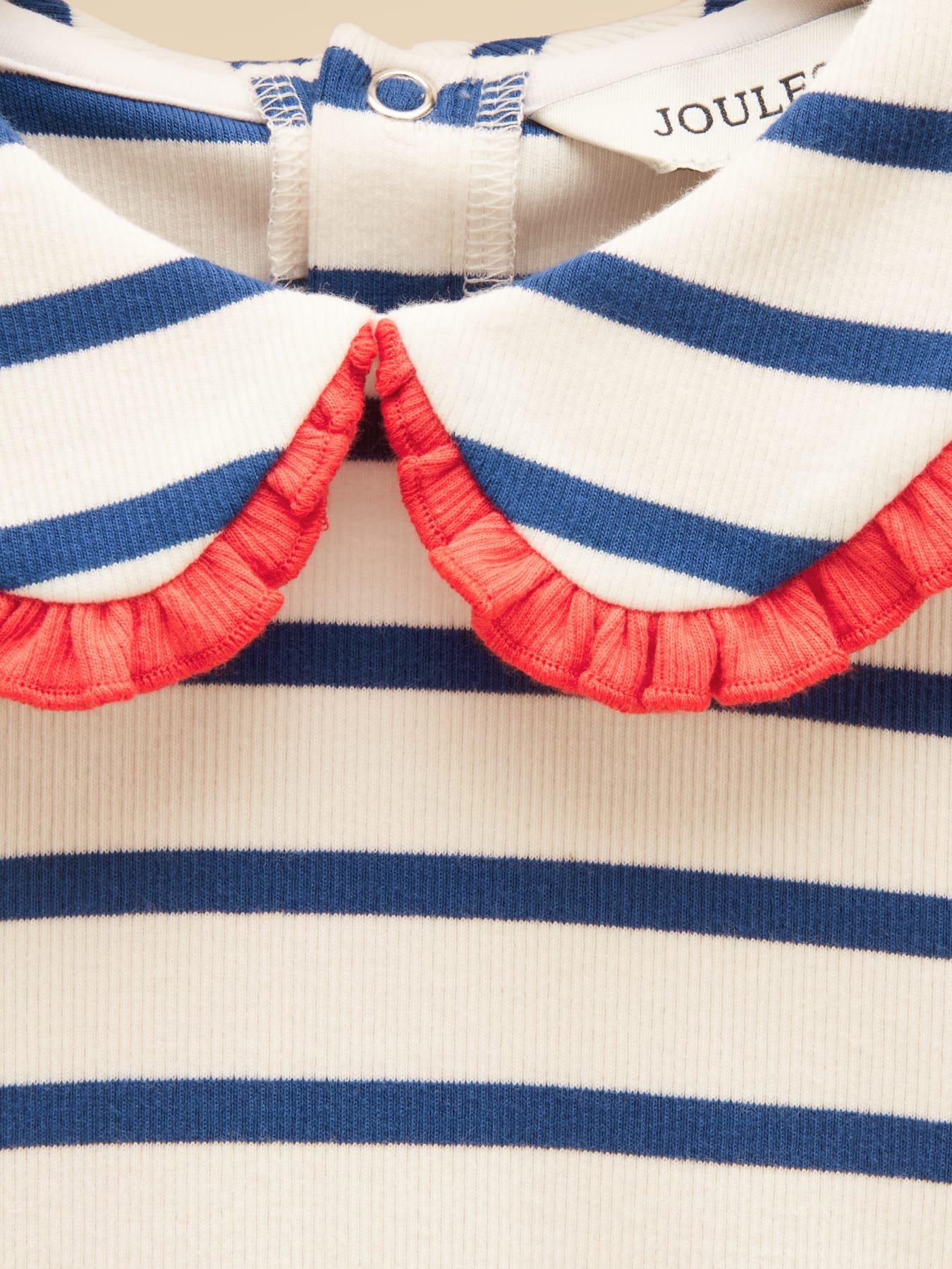 Image 3 of 4 of Joules Girls Frill Collar Stripe Long Sleeve T-Shirt - Cream