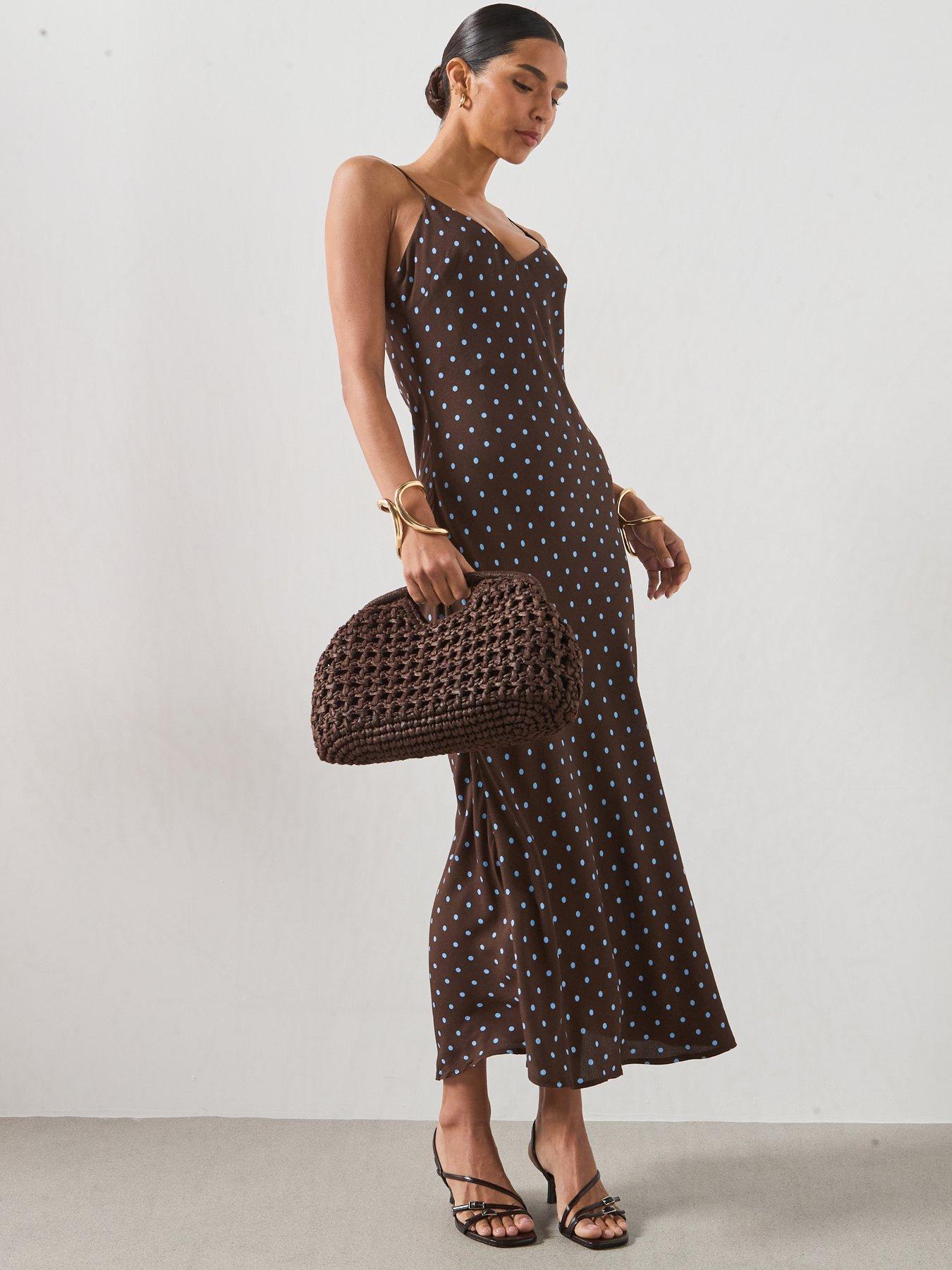 Image 1 of 6 of Mango V-Neck Print Dress - Brown