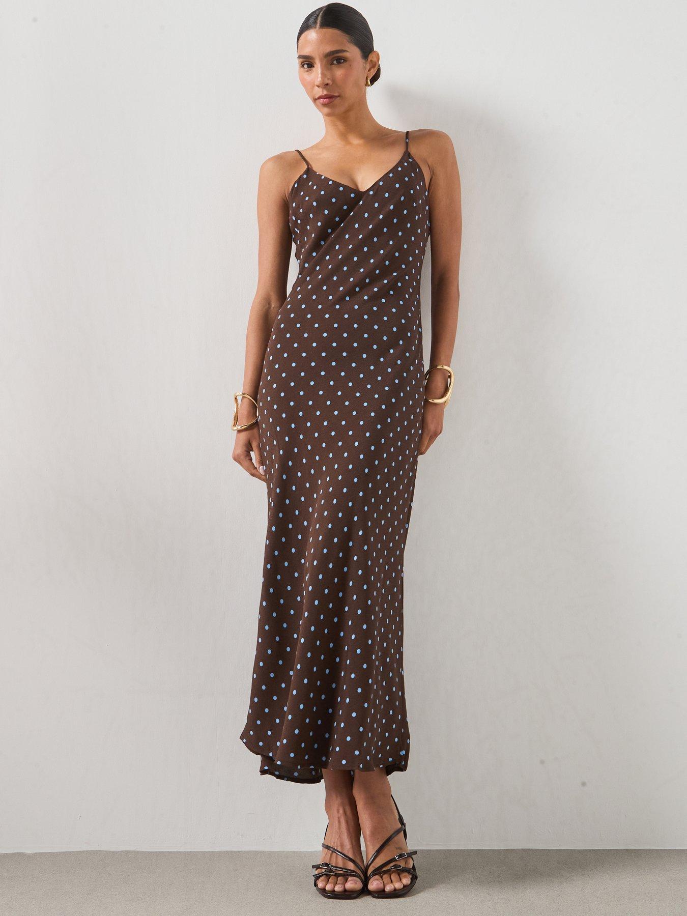 Image 3 of 6 of Mango V-Neck Print Dress - Brown