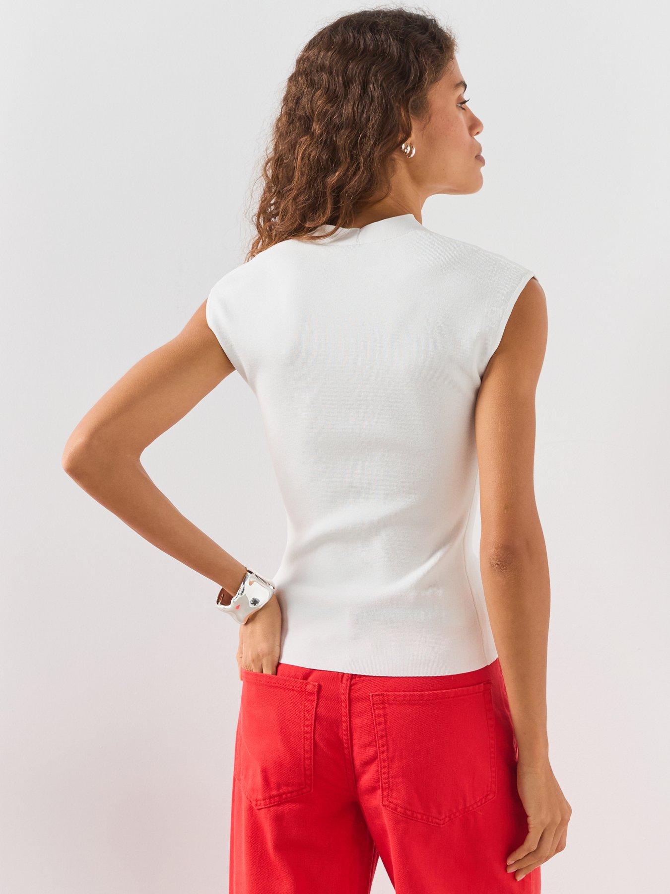 Image 2 of 6 of Mango Fine Knit V-Neck Top - White