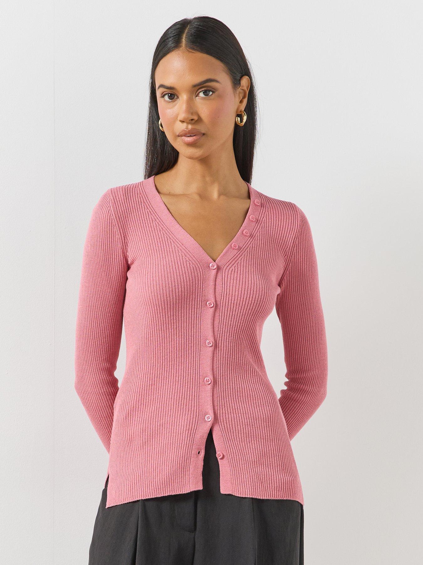 Mango Buttoned Ribbed Cardigan - Pink