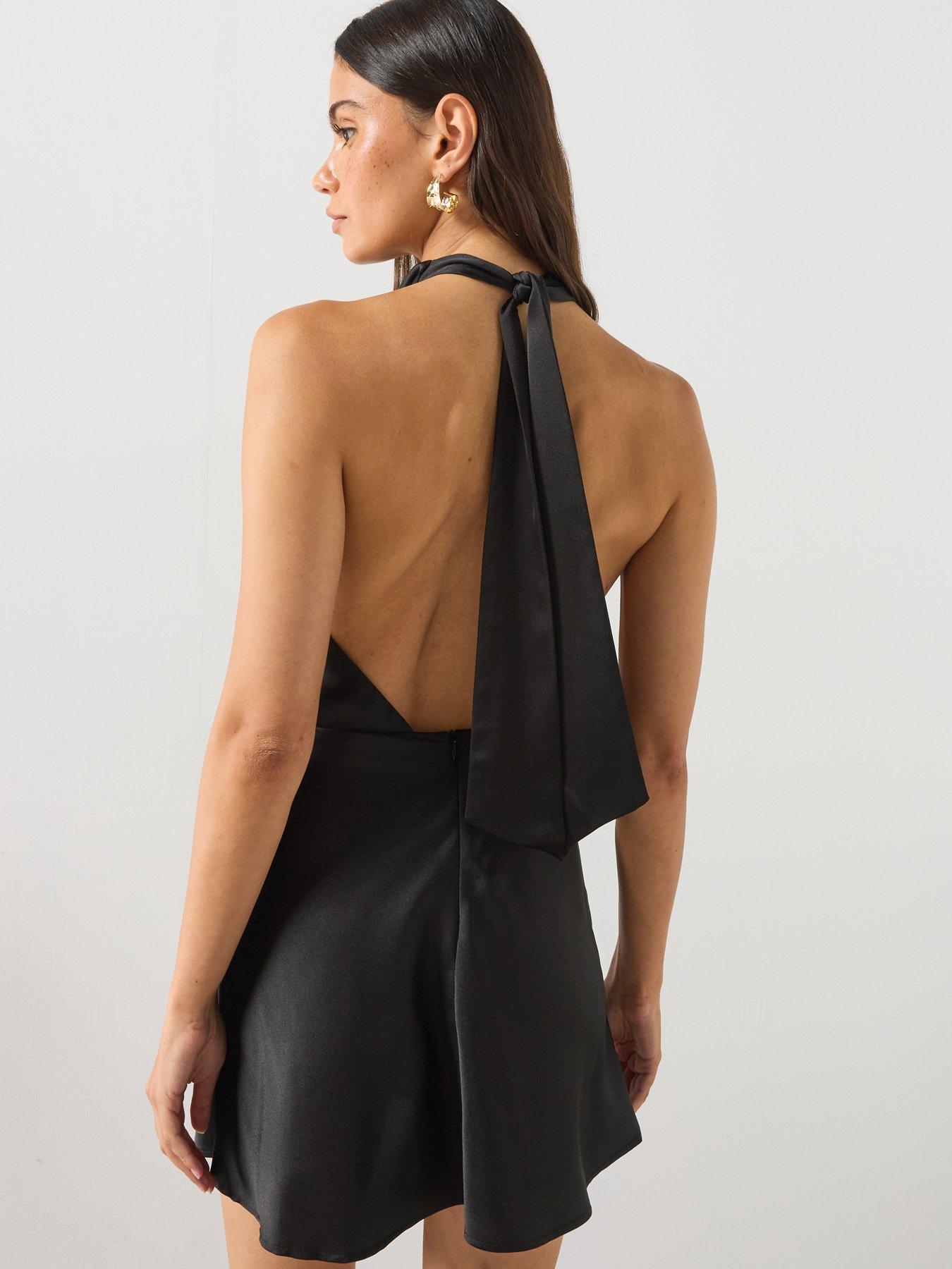 Image 2 of 5 of Mango Draped Neck Satin Dress - Black