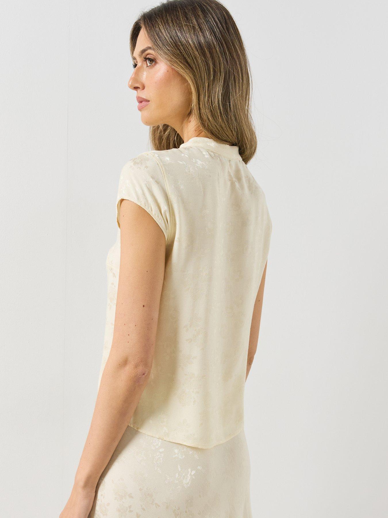 Image 2 of 5 of Mango Womens Jacquard Asymmetric Button Mandarin Collar Blouse - Cream