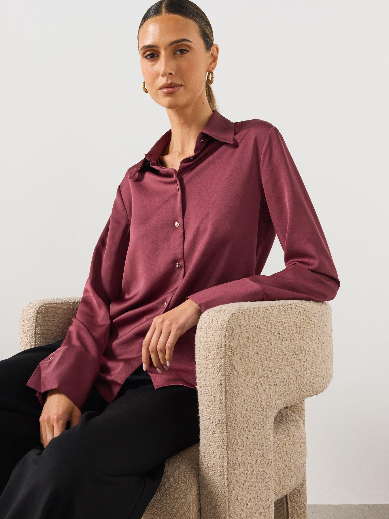 Image 1 of 6 of Mango Regular Fit Satin Button-Up Shirt - Purple
