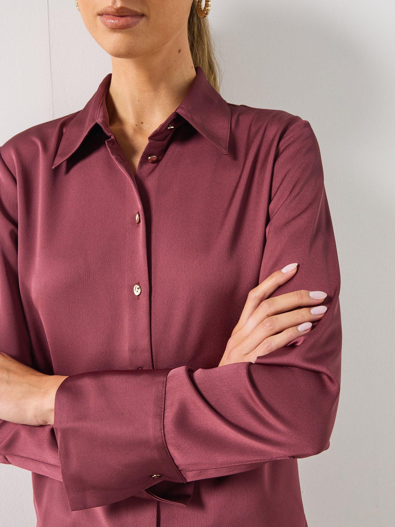 Image 4 of 6 of Mango Regular Fit Satin Button-Up Shirt - Purple