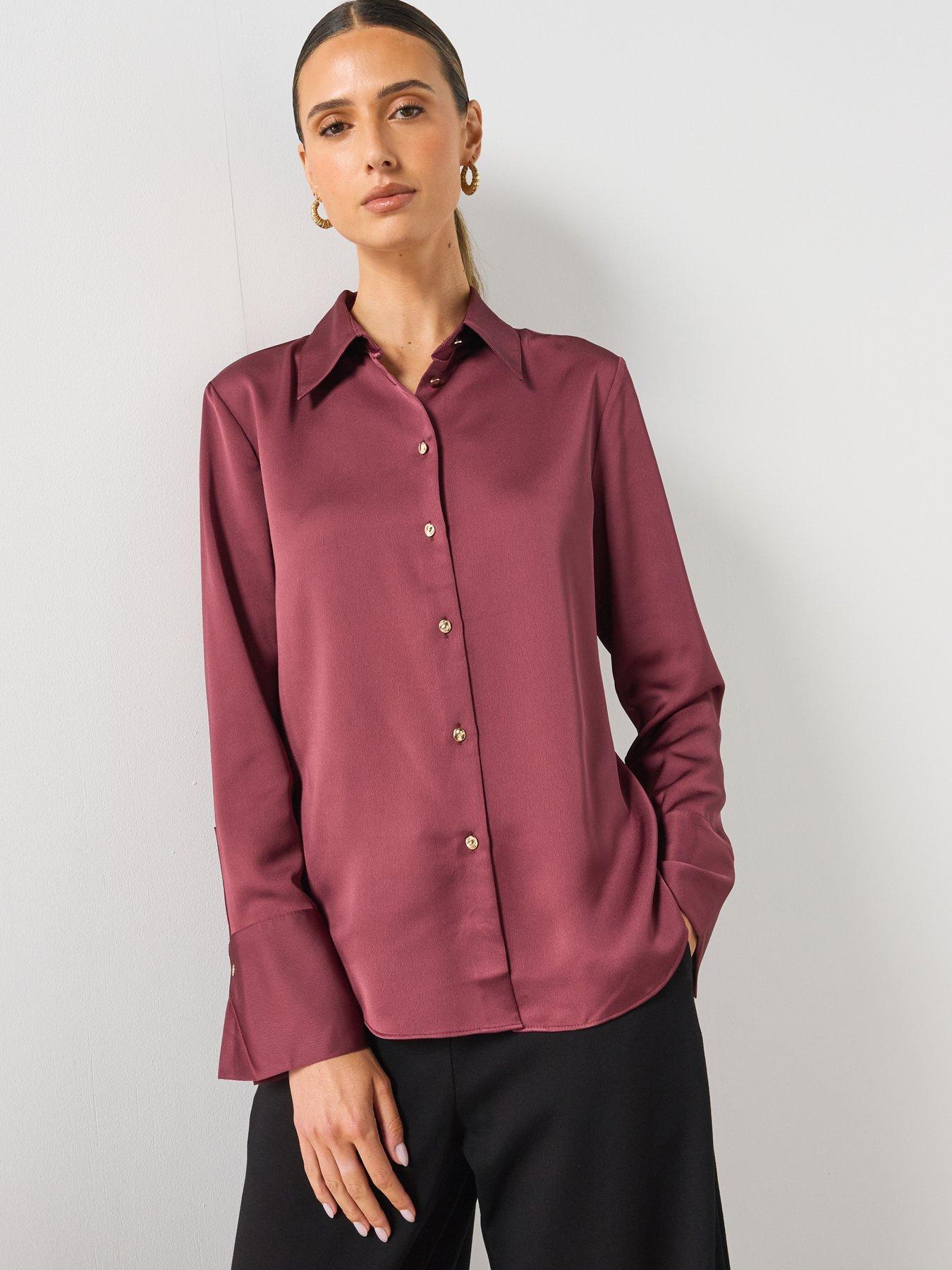 Image 5 of 6 of Mango Regular Fit Satin Button-Up Shirt - Purple