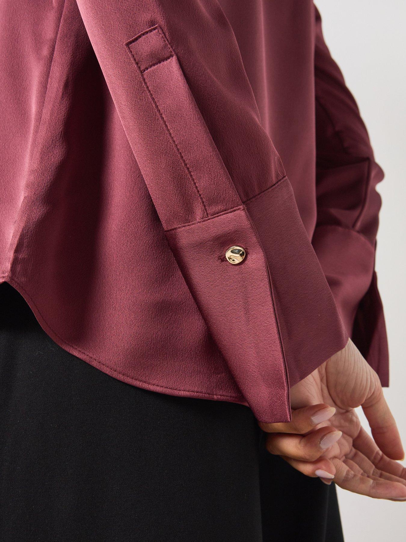 Image 6 of 6 of Mango Regular Fit Satin Button-Up Shirt - Purple