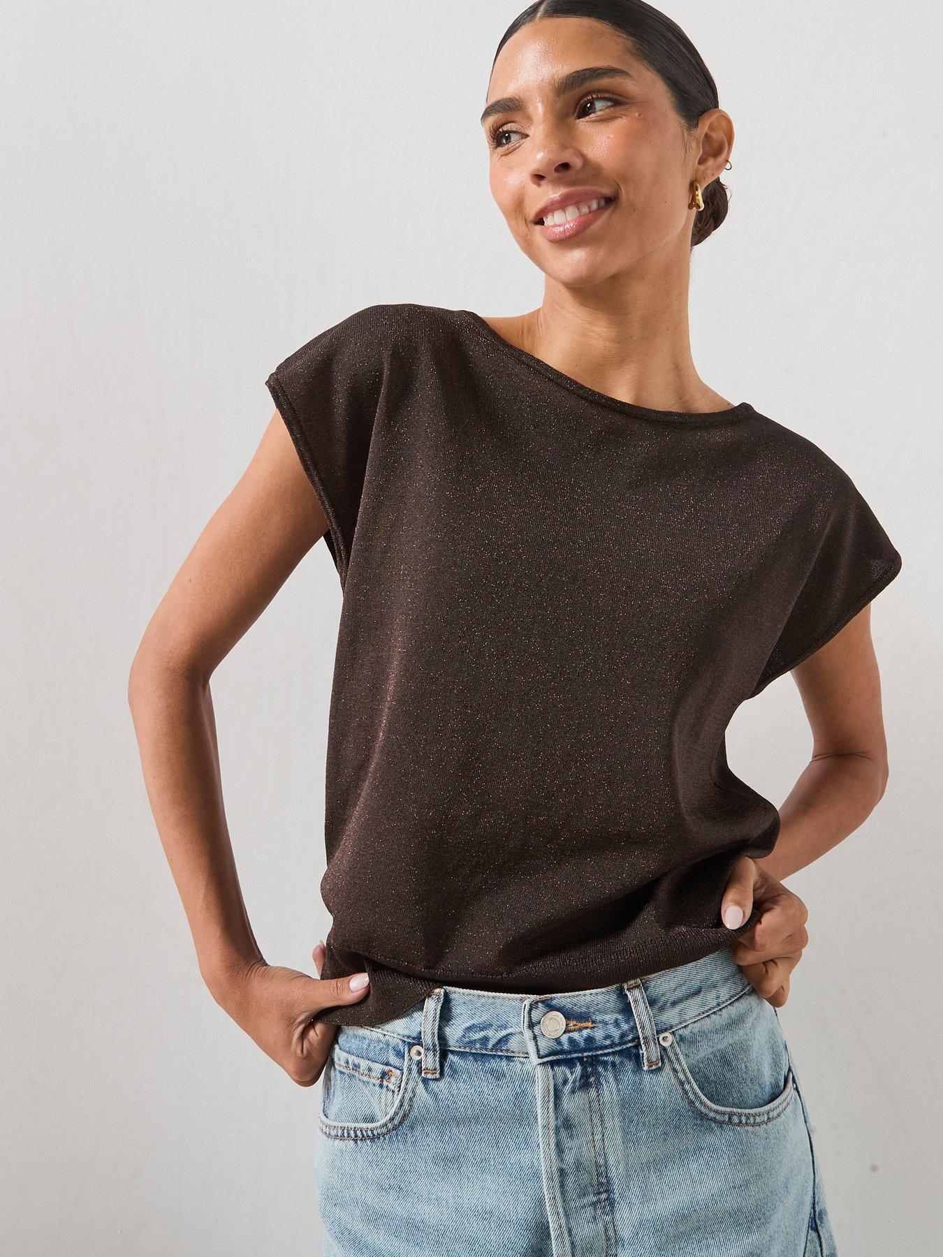 Mango Boat-neck Knitted Top - Brown