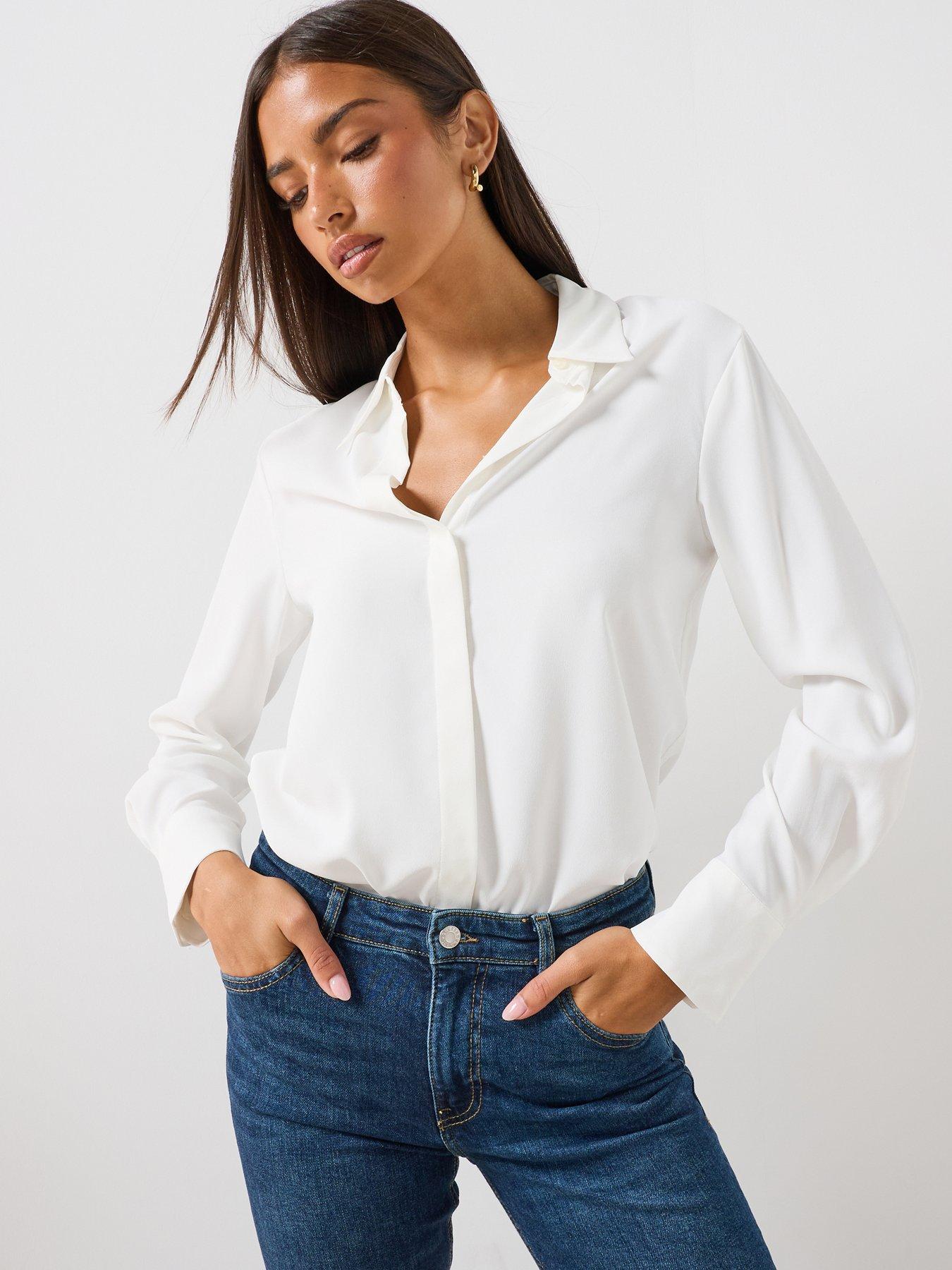 Image 1 of 6 of Mango Women's Long Sleeve Collared Shirt - White