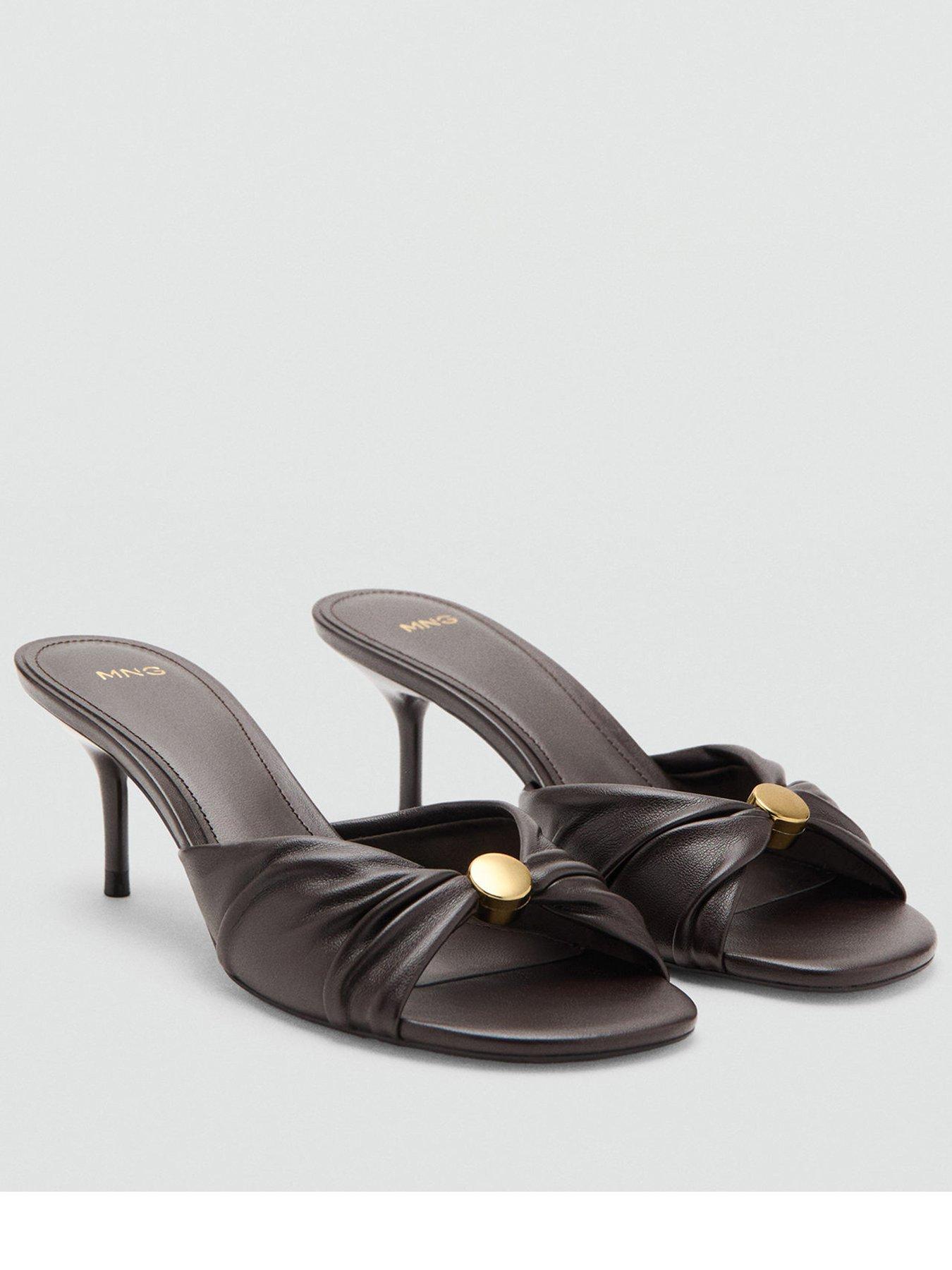 Image 1 of 4 of Mango Wrinkled Effect Beaded Heeled Sandals - Brown