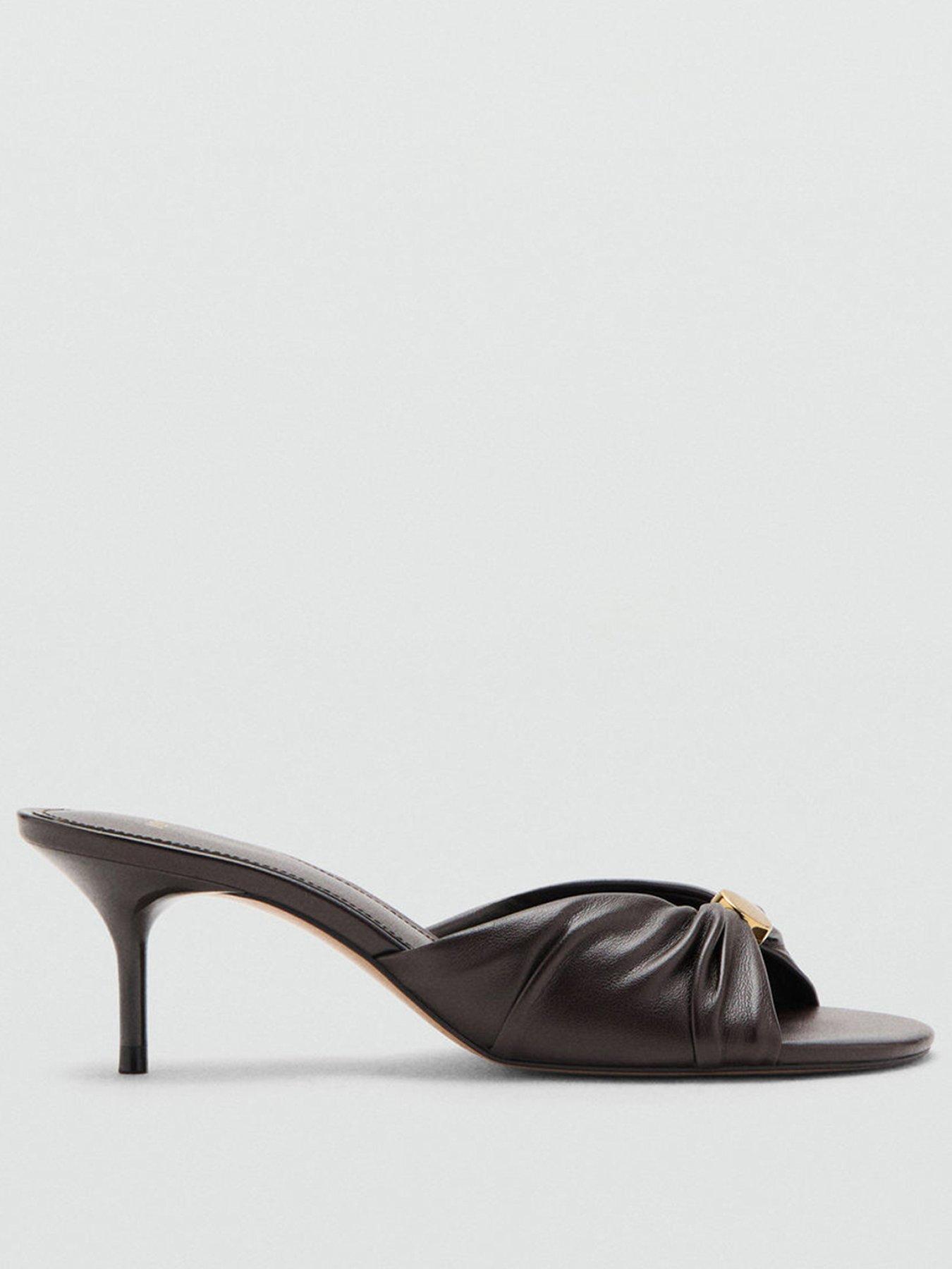 Image 2 of 4 of Mango Wrinkled Effect Beaded Heeled Sandals - Brown