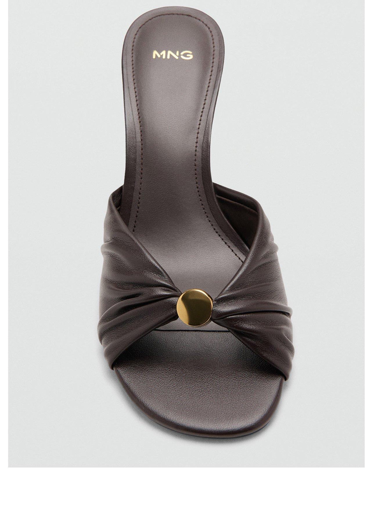 Image 3 of 4 of Mango Wrinkled Effect Beaded Heeled Sandals - Brown