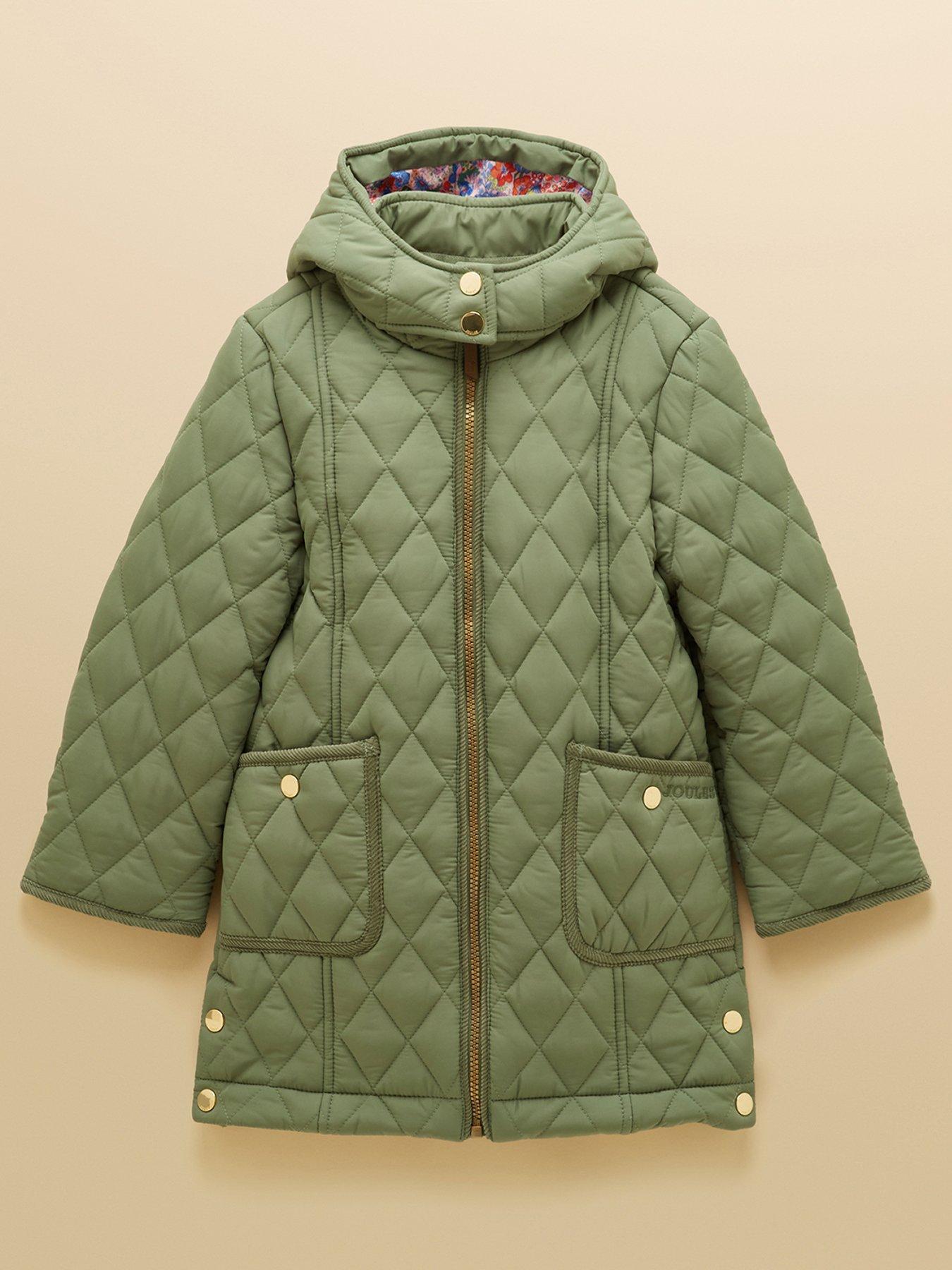 Image 1 of 5 of Joules Girls Marsdale Longline Quilted Coat - Khaki