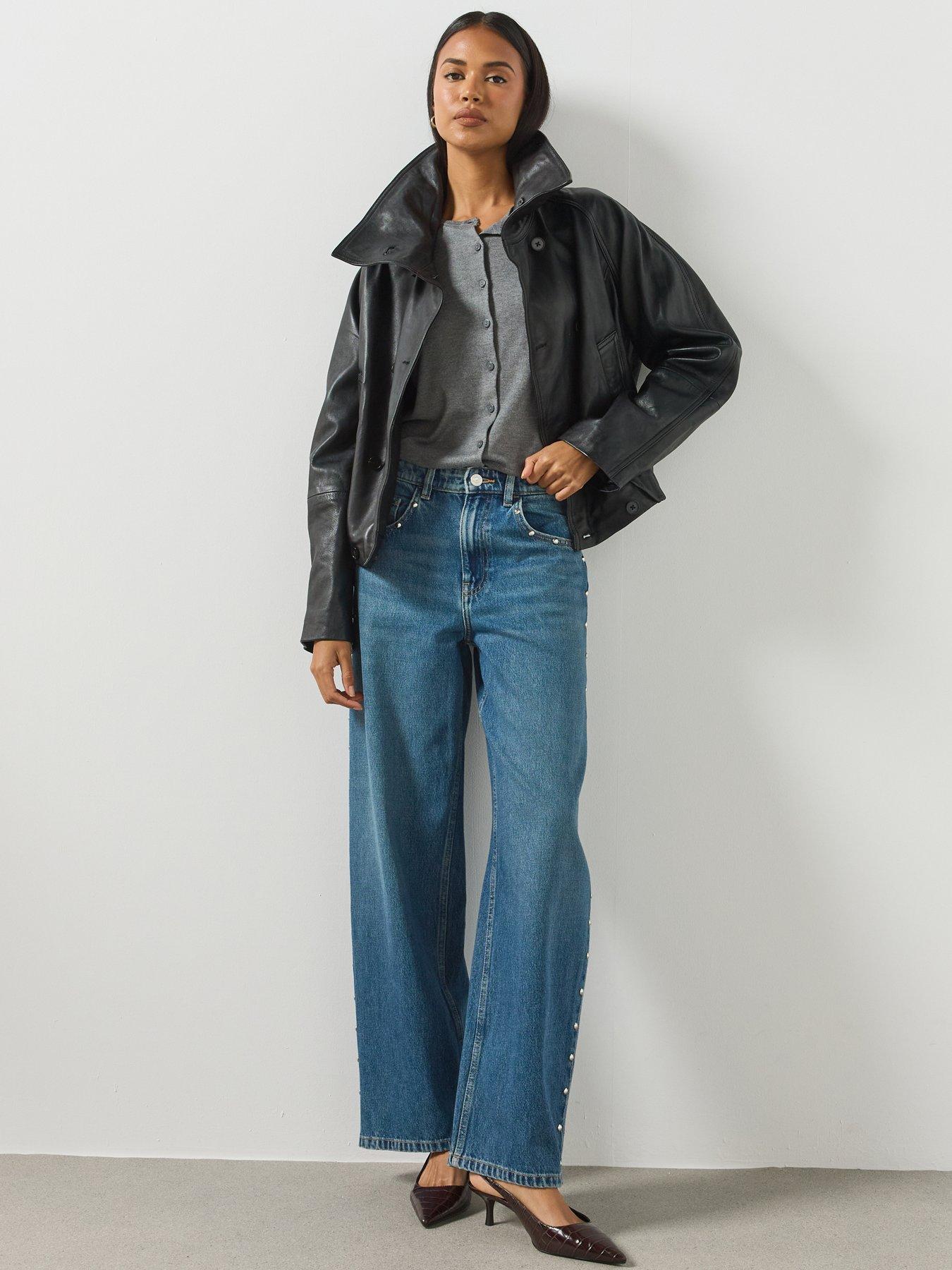 Image 5 of 6 of Mango Womens Oversized Funnel Neck Leather Jacket - Black