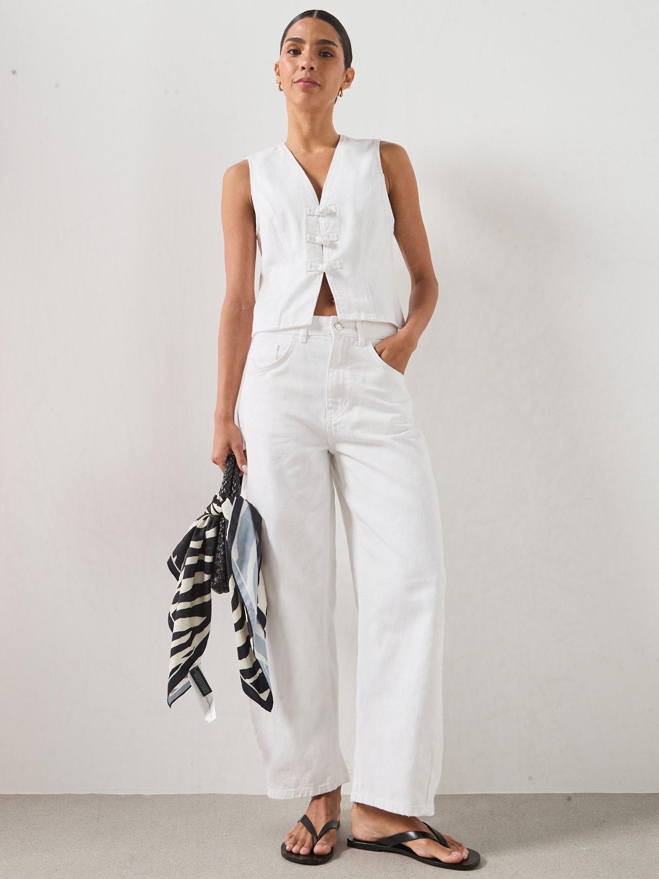 Mango Balloon Co-ord Crop Jeans - White