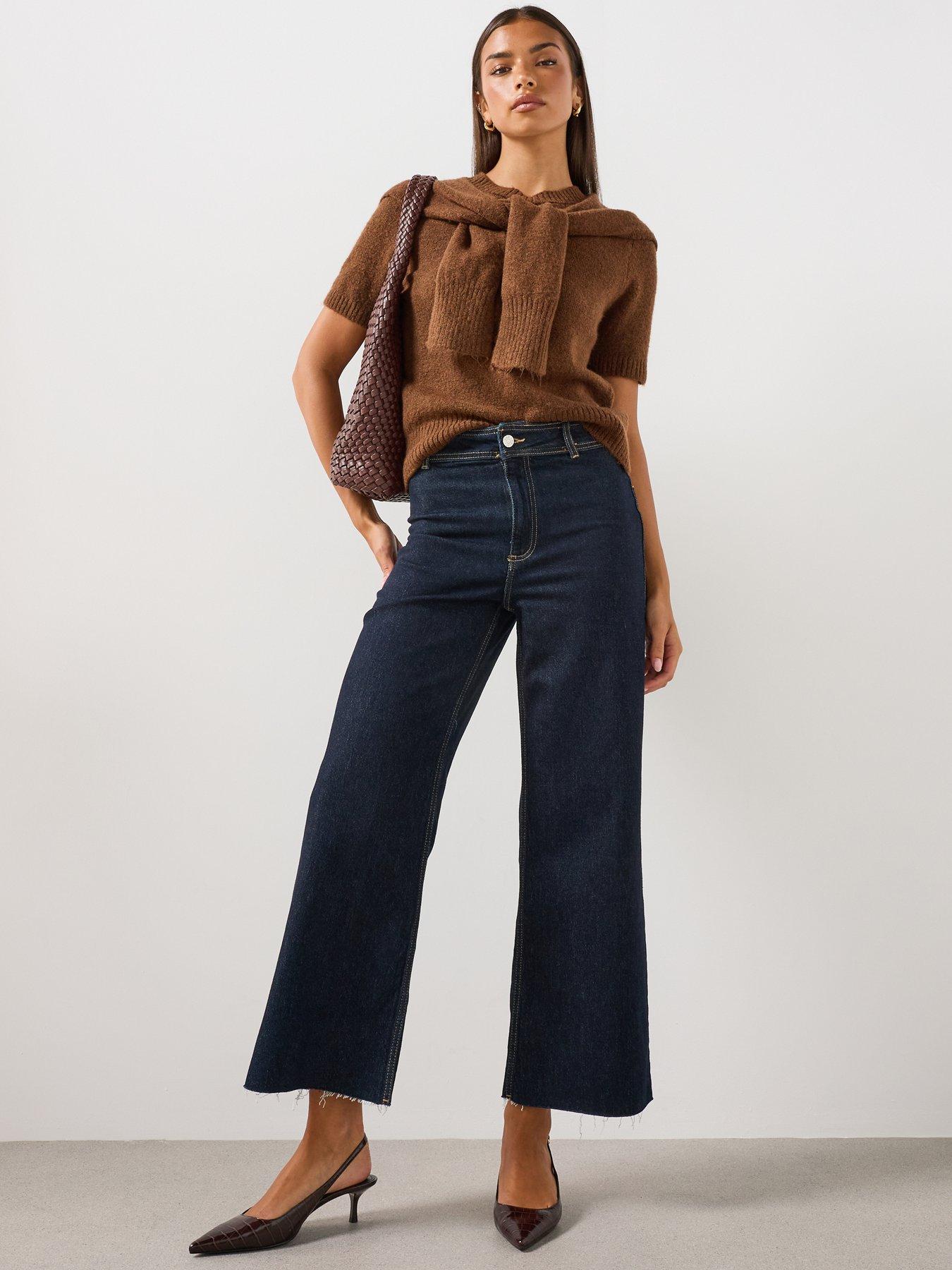 Image 1 of 6 of Mango Women's High-Rise Culotte Jeans - Blue