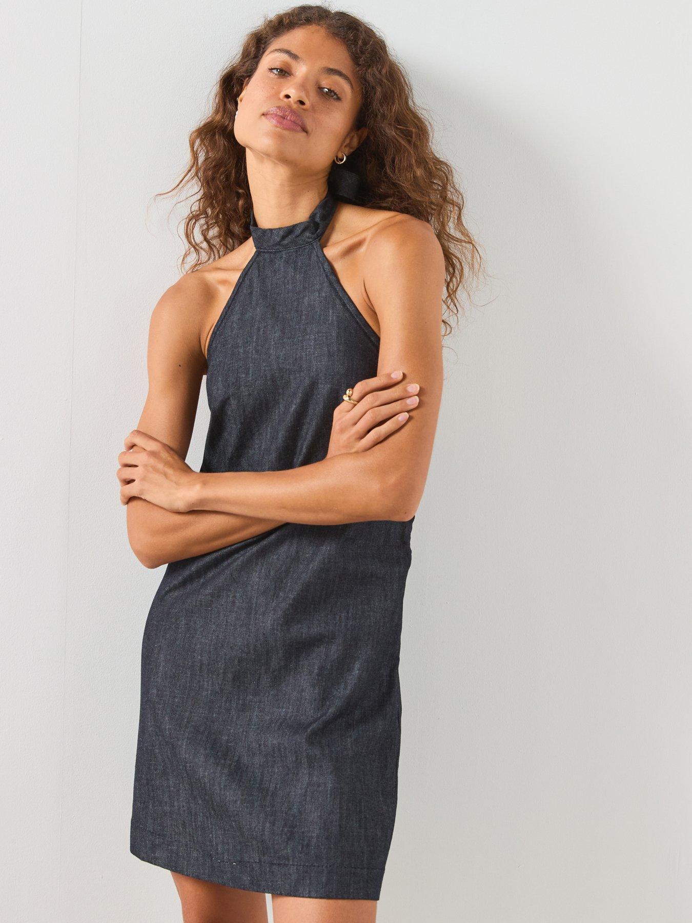 Mango Halter Denim Dress - Blue