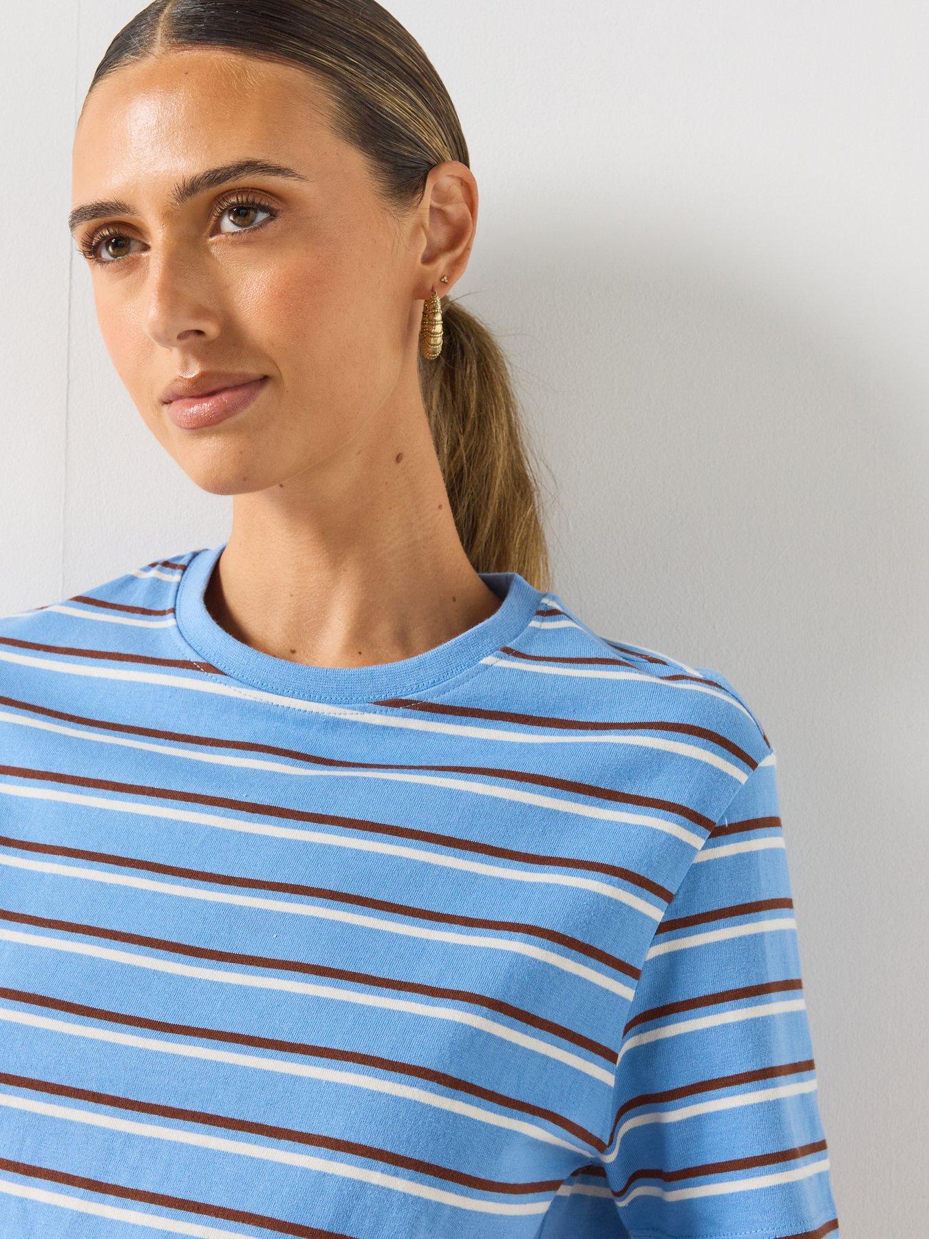 Image 4 of 6 of Mango Striped Cotton T-Shirt - Blue
