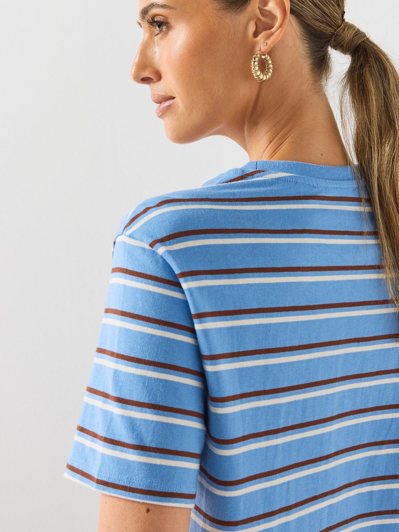 Image 5 of 6 of Mango Striped Cotton T-Shirt - Blue