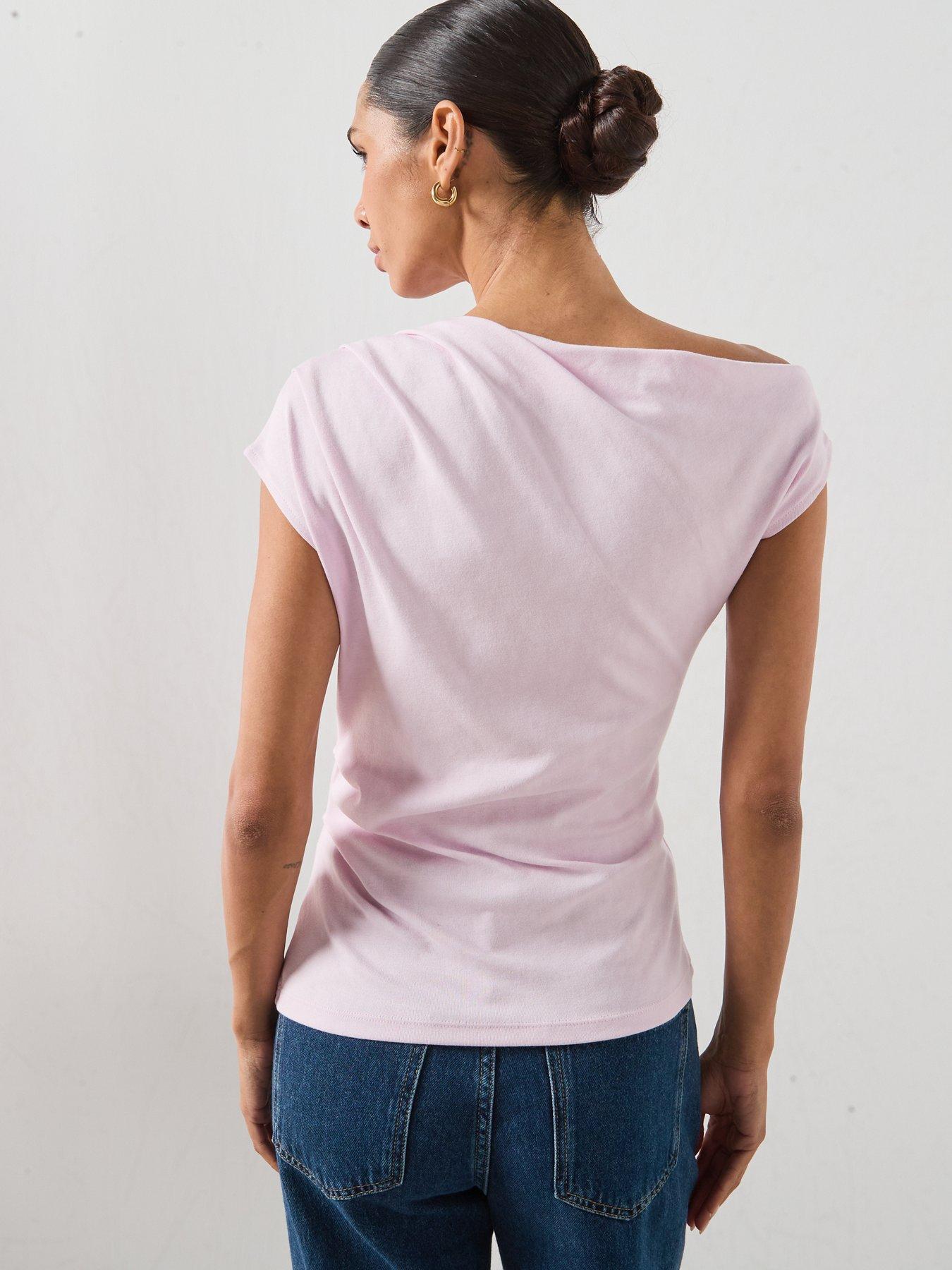 Image 2 of 6 of Mango Asymmetrical Ruched T-Shirt- Pink