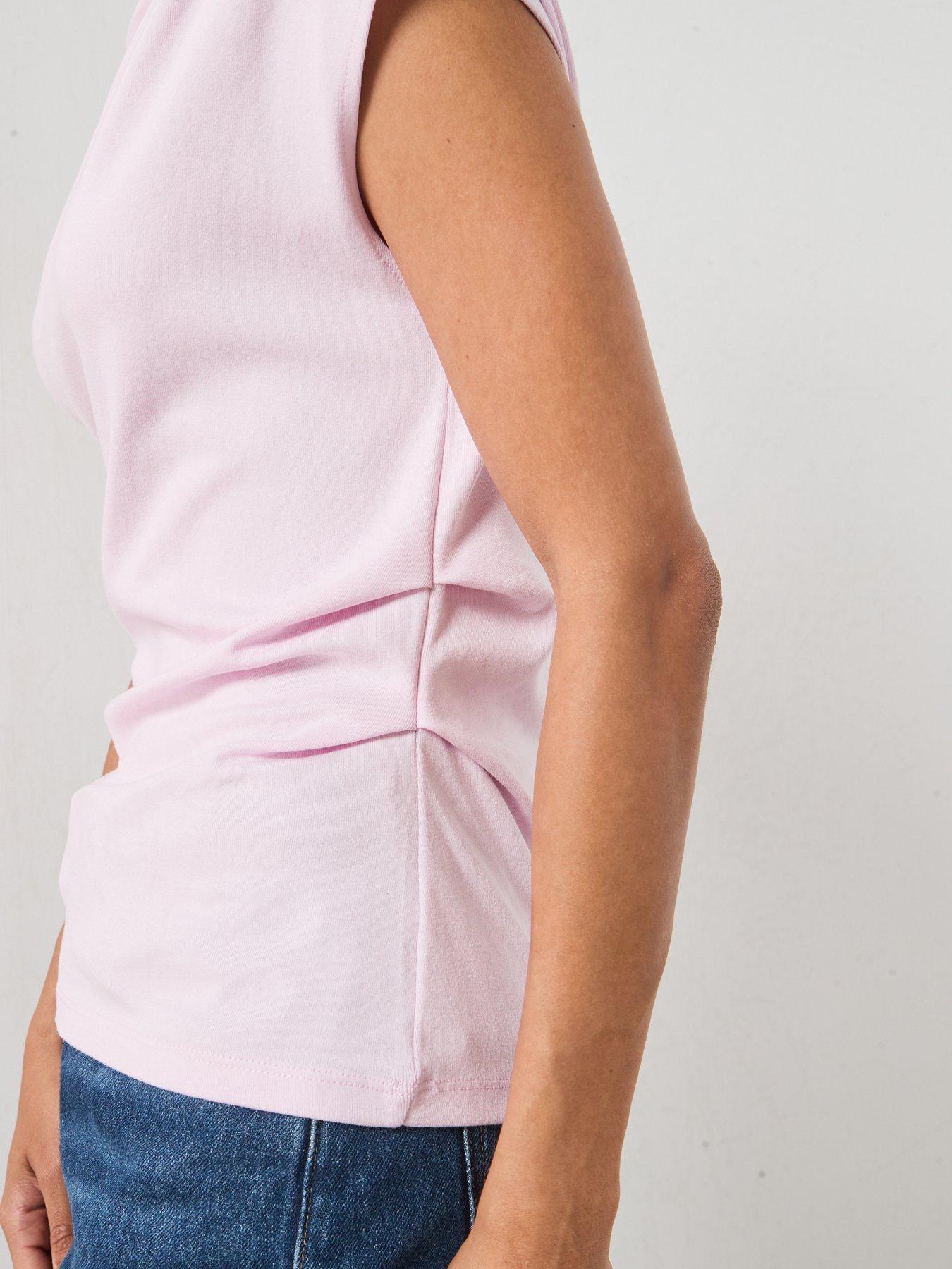 Image 5 of 6 of Mango Asymmetrical Ruched T-Shirt- Pink