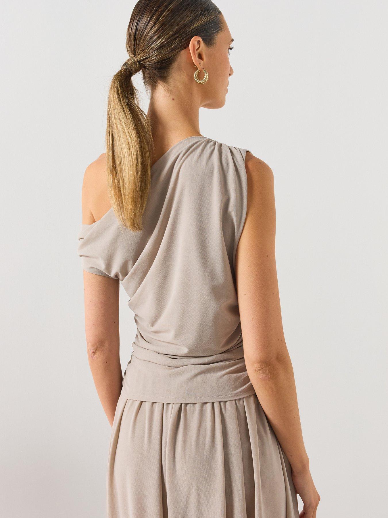 Image 2 of 6 of Mango Asymmetrical Draped Co-Ord Top - Grey