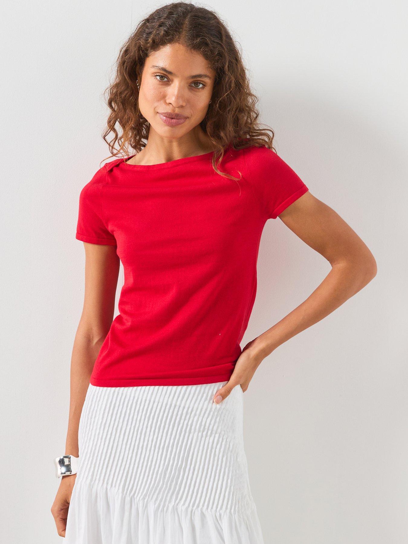 Mango Short-sleeved Fine-knit Sweater - Red