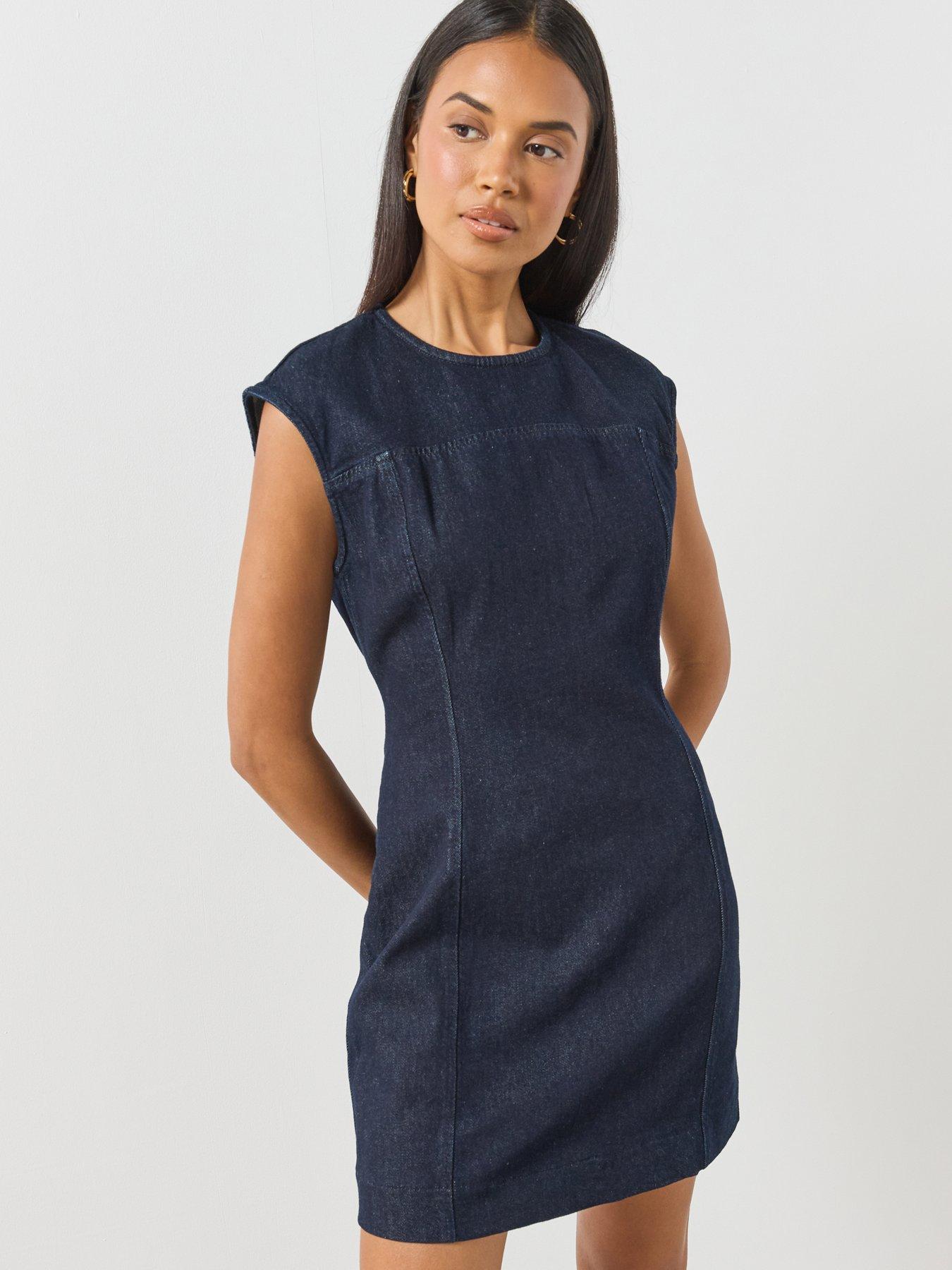Image 1 of 6 of Mango Denim Mini Dress with Topstitching Details - Blue